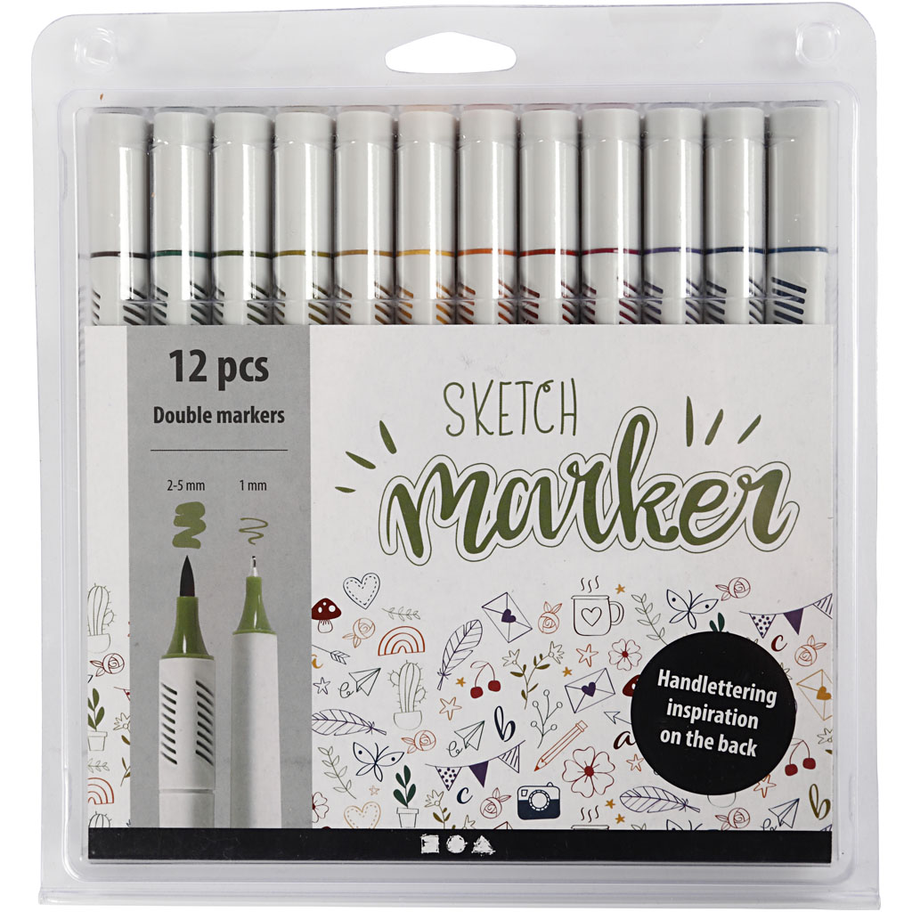 Tegnetusjer Creativ Company Sketch Marker Strek 1+2-5 mm 12 stk
