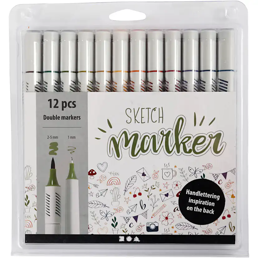 Tegnetusjer Creativ Company Sketch Marker Strek 1+2-5 mm 12 stk