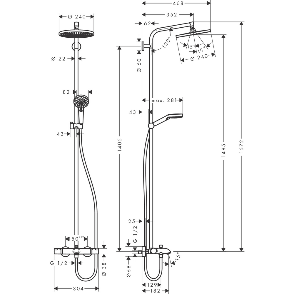Takdusjsett Hansgrohe Crometta S 240 med Badekarbatteri