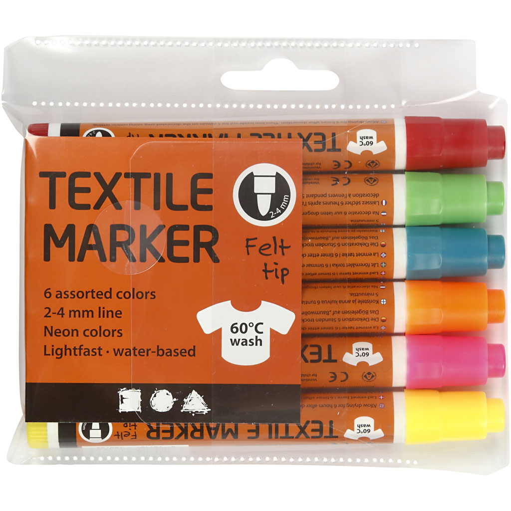Tekstiltusj Creativ Company Neonfarger Strek 2-4 mm 6 Stk/1 Pk