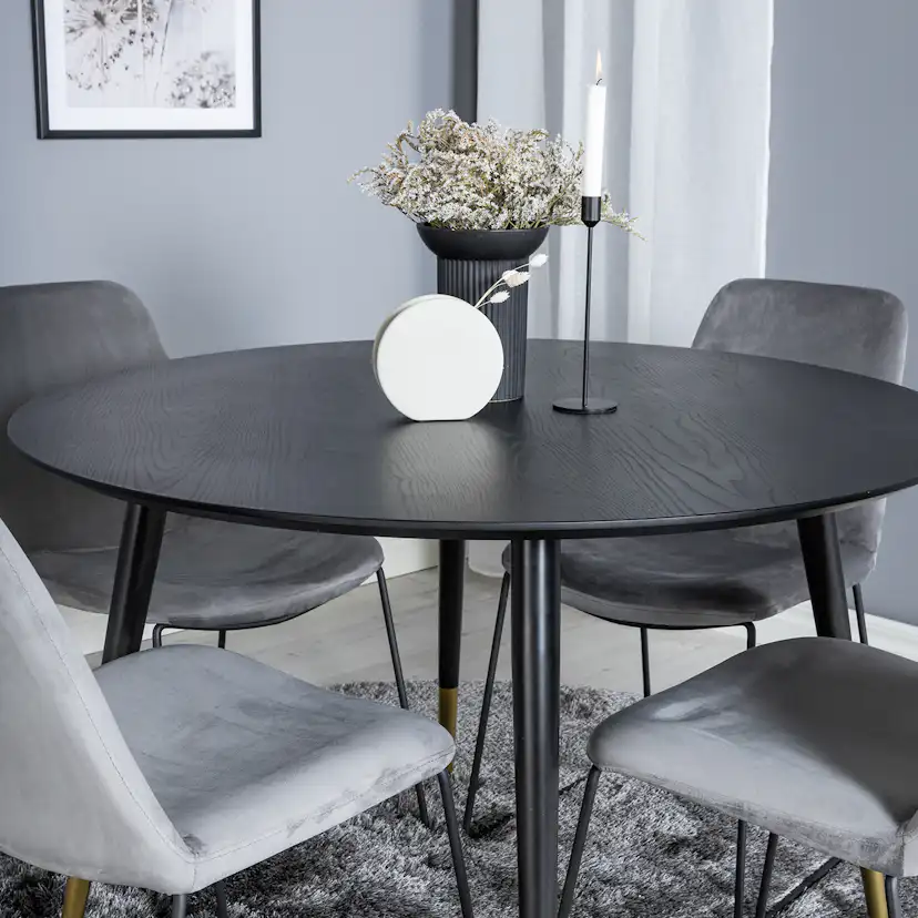 Dipp Table - - Black / Black Brass+Muce Chair - - Grey Velve Sort/Messing/Grå