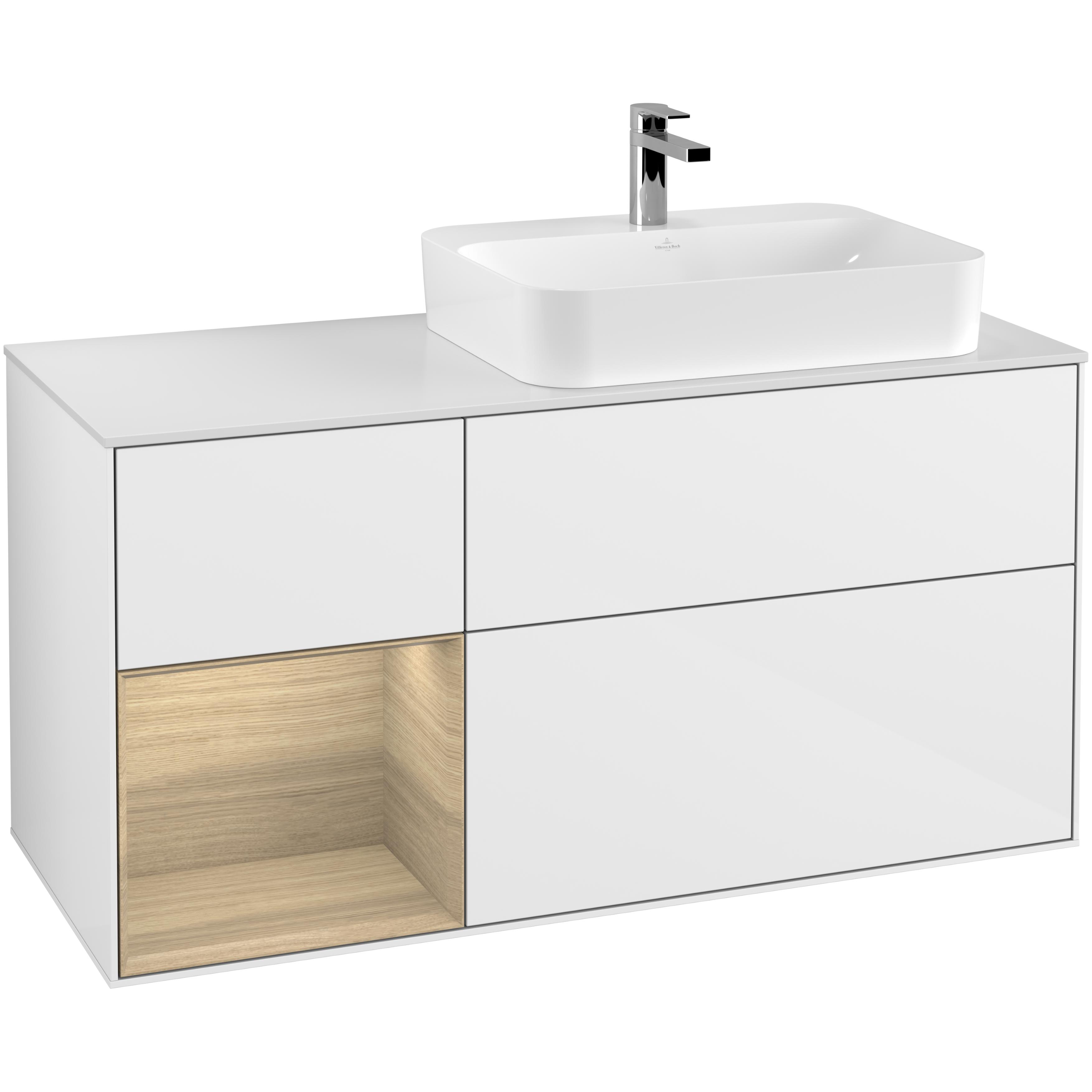 Tvättställsskåp Villeroy & Boch Finion med 3 Lådor Hylla och Bänkskiva för Ocentrerat Ytmonterat Tvättställ