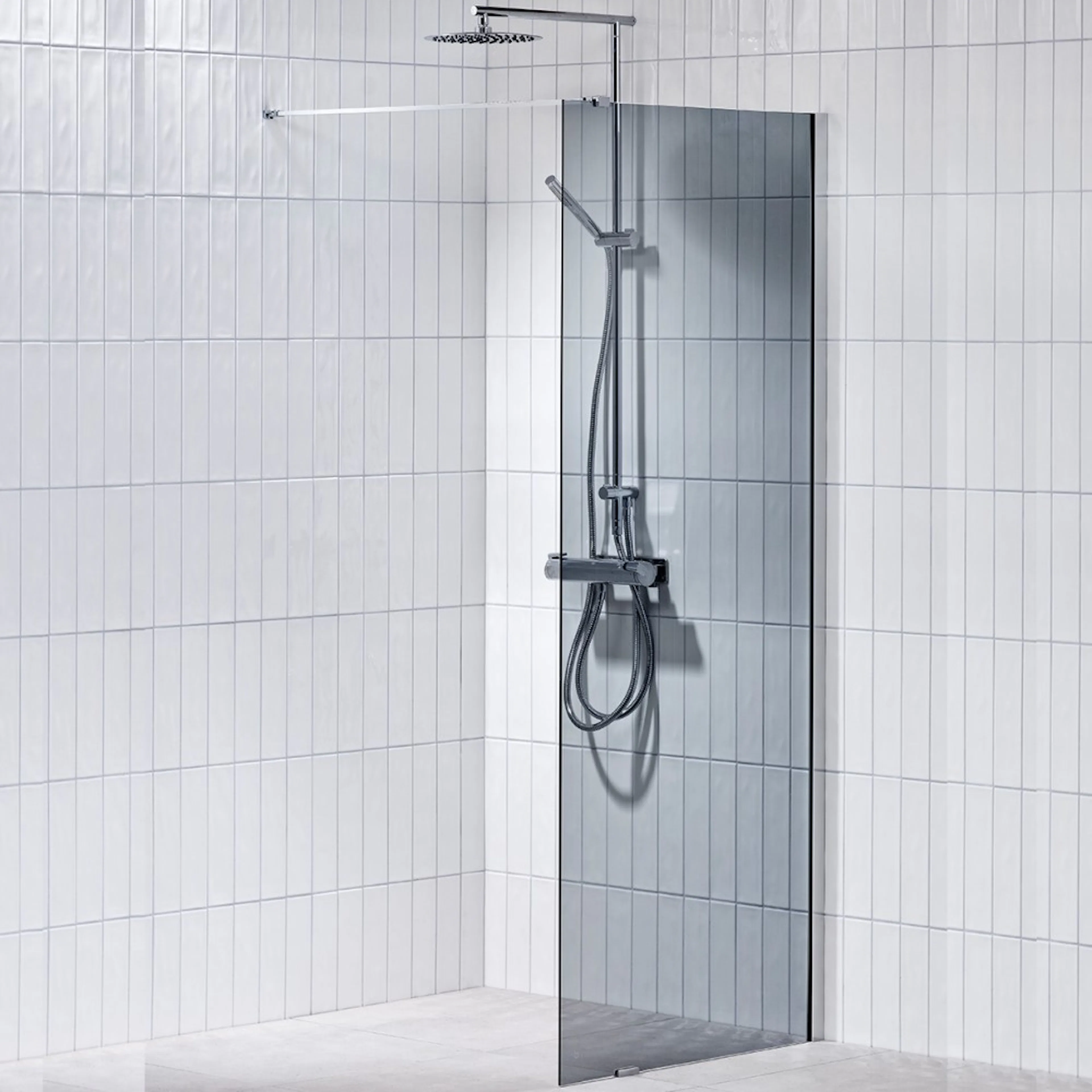 Duschvägg Alterna Lusso 907,5 mm Gråtonat Glas Bredd: 907,5 mm, Gråtonat Glas/Aluminium