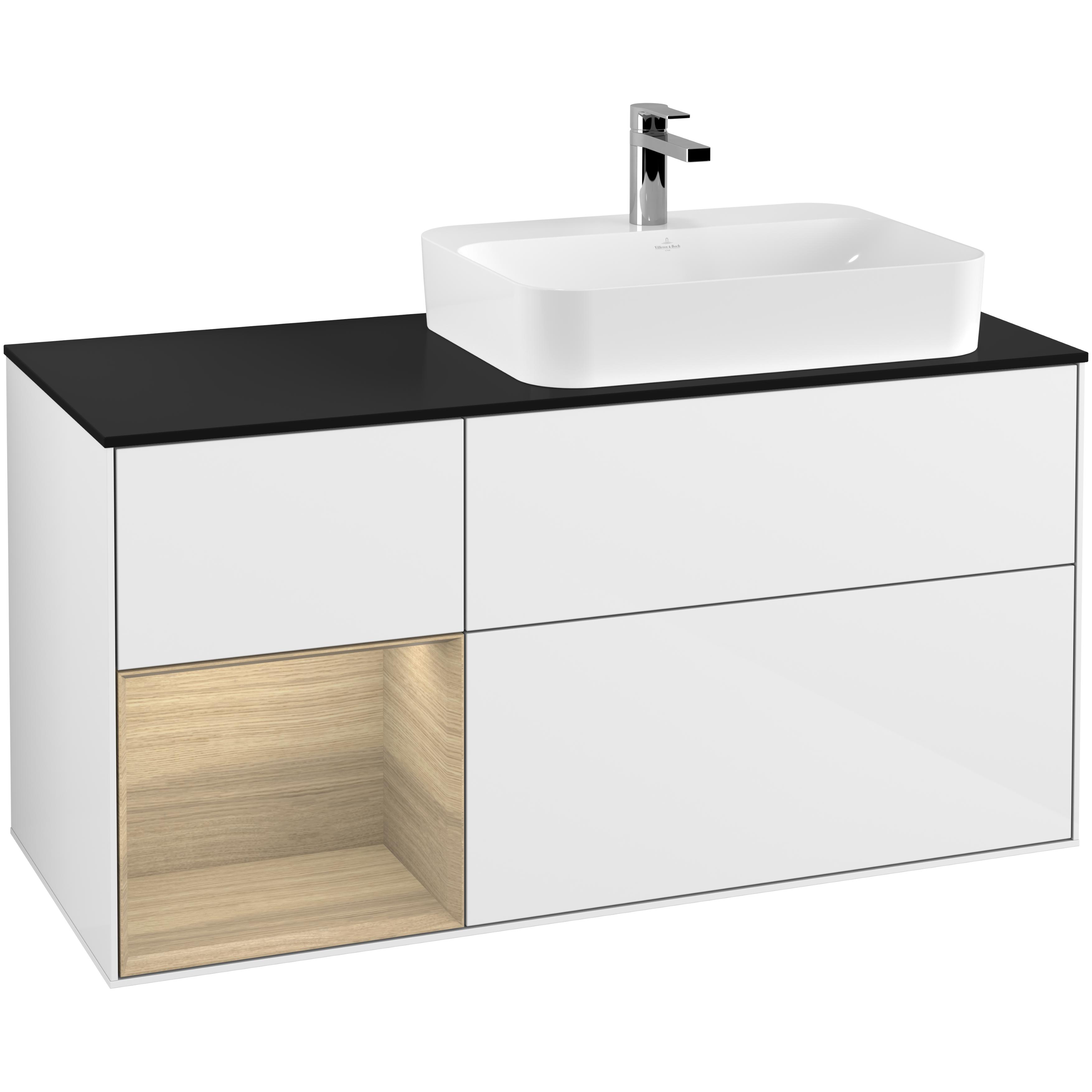 Tvättställsskåp Villeroy & Boch Finion med 3 Lådor Hylla och Bänkskiva för Ocentrerat Ytmonterat Tvättställ