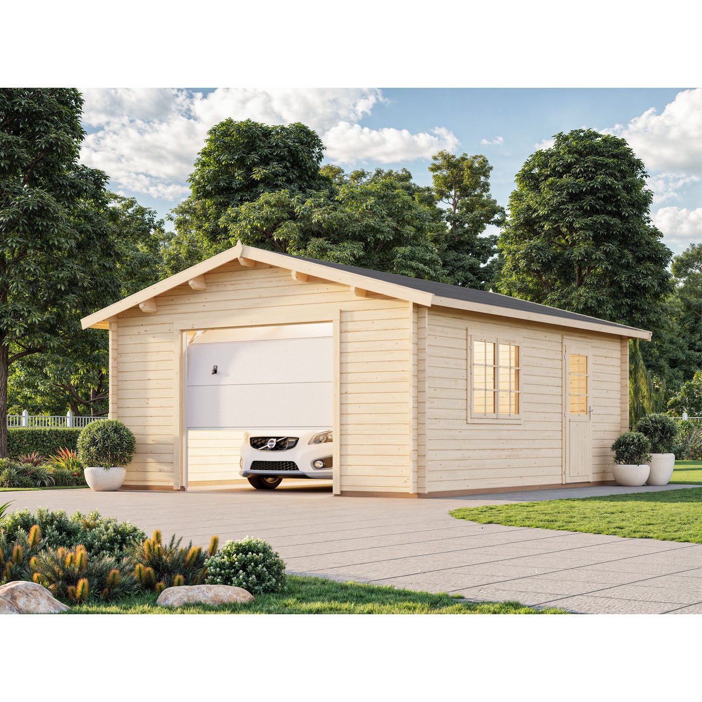 Garage Roger 23,9 m2 med Takskjutport Ubehandlet tre