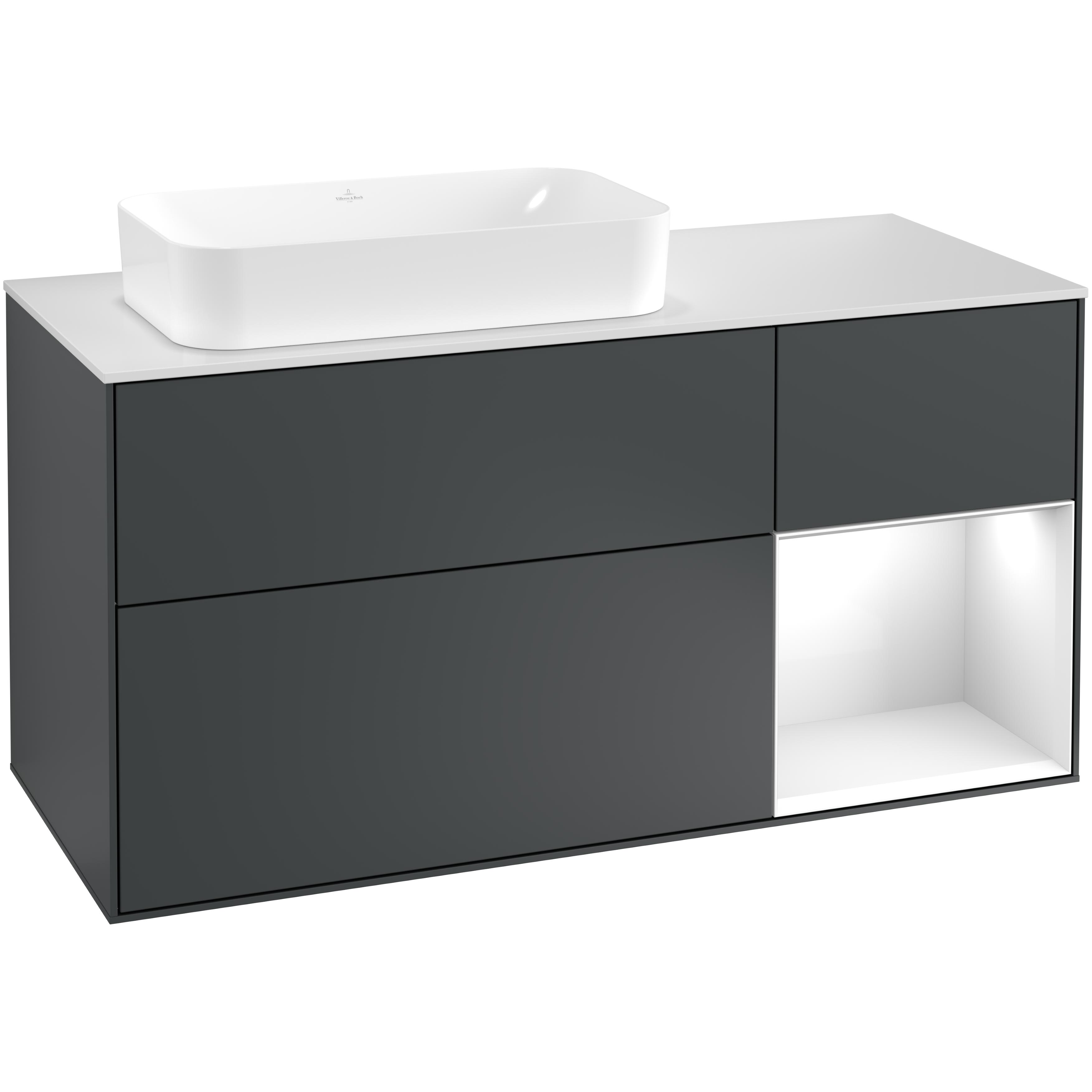 Tvättställsskåp Villeroy & Boch Finion med 3 Lådor Hylla och Bänkskiva för Ocentrerat Fristående Tvättställ