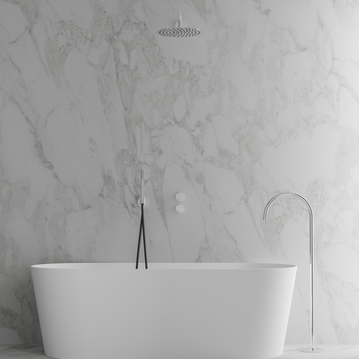 Takduschset Scandtap Steel Harmonized Bliss 3 med Badkarsfblandare för Inbyggnad | badrum - duscharmatur - takdusch | KakelKungen