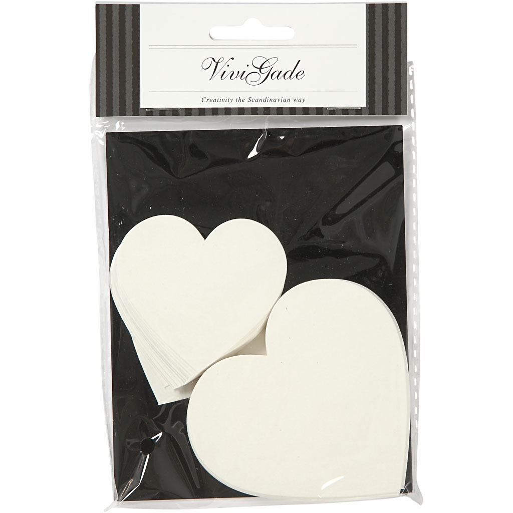 Pappfigur Creativ Company Hjerter Hvit Str 6+8,5 cm 240 g 50 Stk/1 Pk