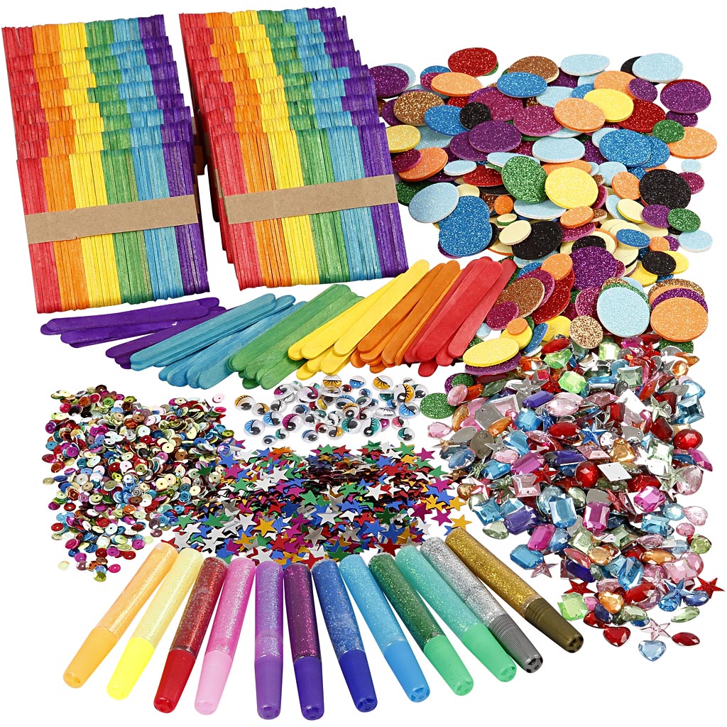 Materiellsett Creativ Company Glitter og Trepinner Ass Farger 1 Sett