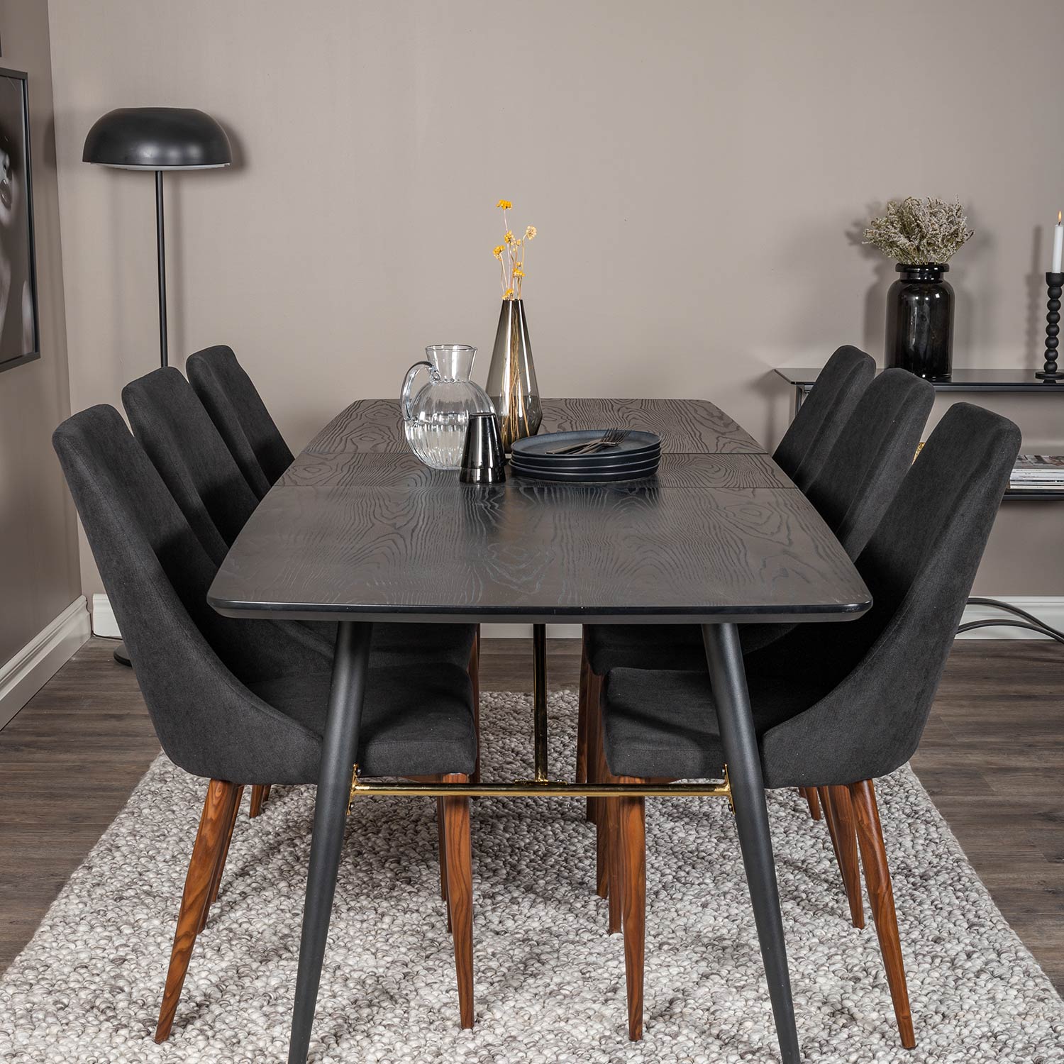Spisegruppe Venture Home Gold med 6 Leone Stoler