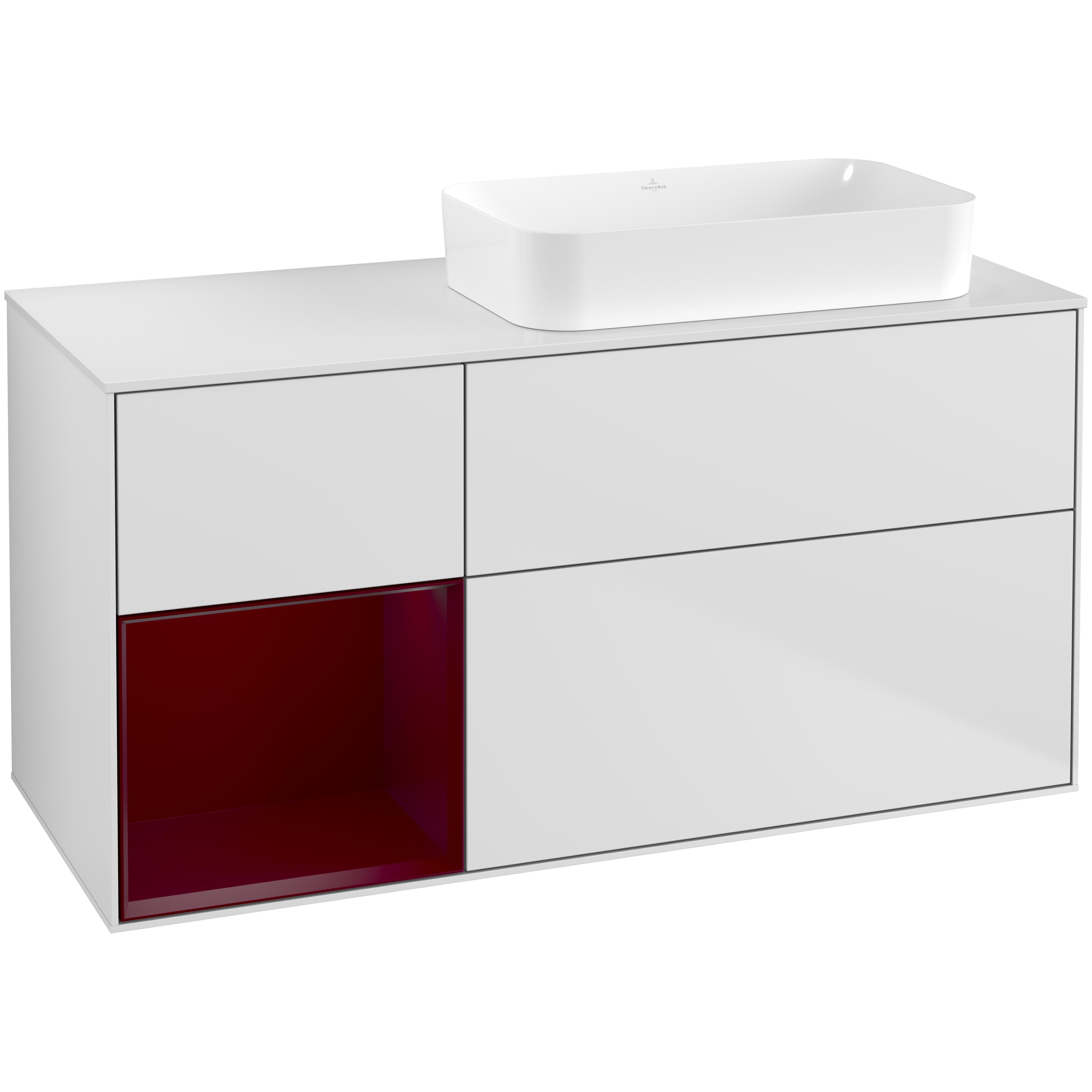 Tvättställsskåp Villeroy & Boch Finion med 3 Lådor Hylla och Bänkskiva för Ocentrerat Fristående Tvättställ