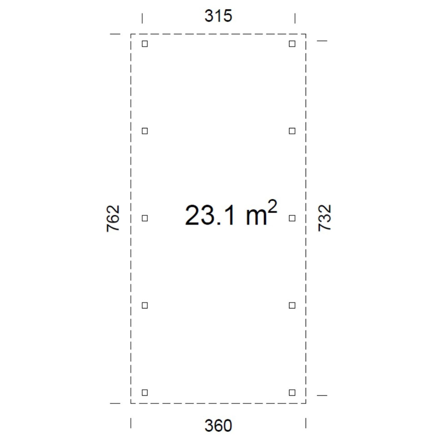 Carport Karl 23,1 m2 Ubehandlet tre
