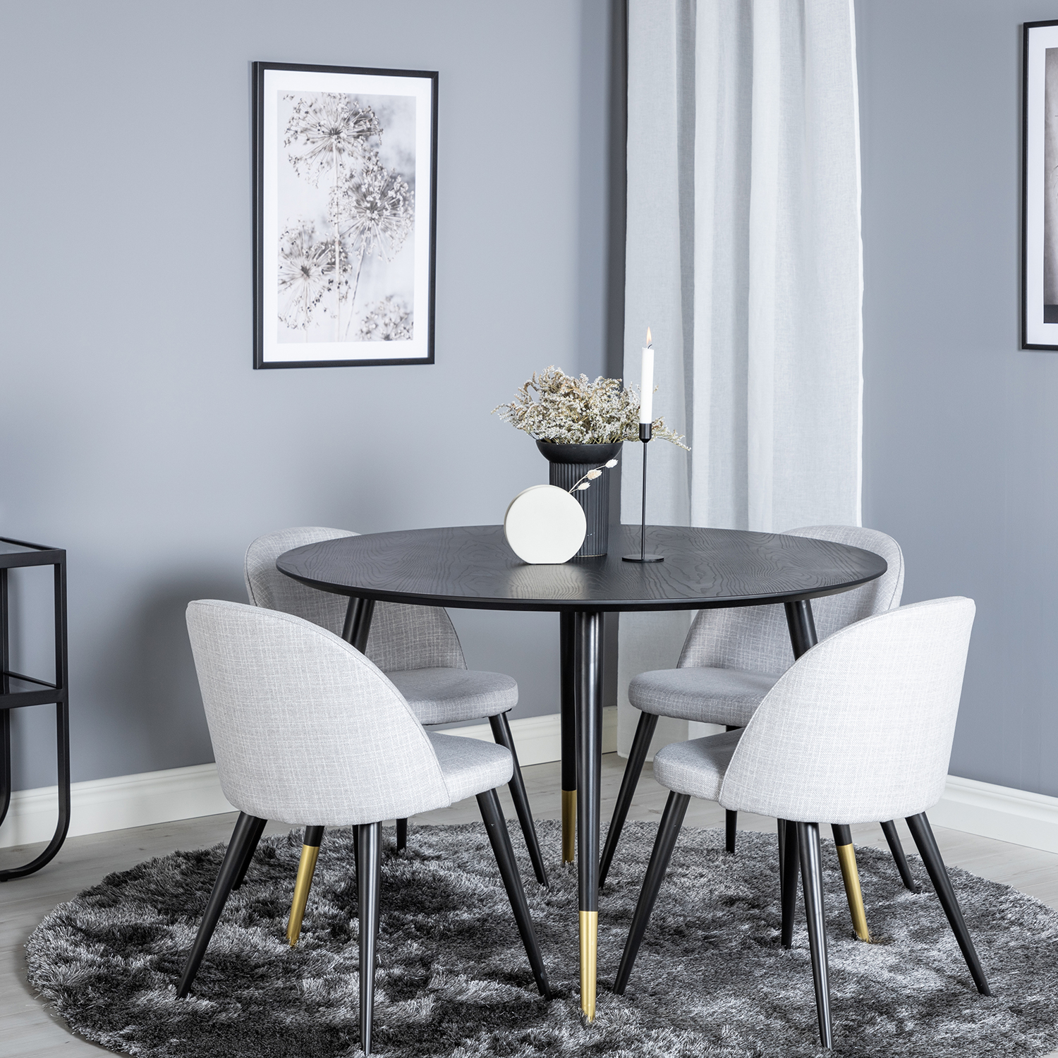 Spisegruppe Venture Home Dipp Ø115 cm med 4 Velvet Stoler