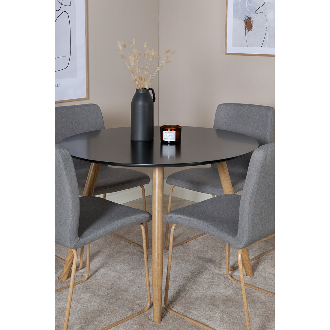 Spisegruppe Venture Home Plaza Ø100 cm med 4st Mace Spisestoler