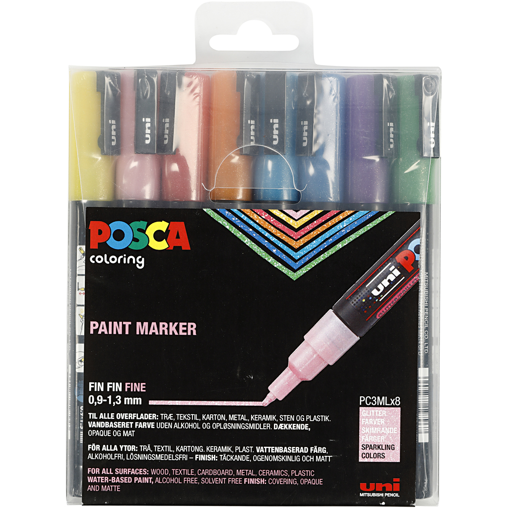 Tusj  Creativ Company Posca Glitter Farger Nr PC-3ML Strek 0,9-1,3 mm 8 Stk/1 Pk