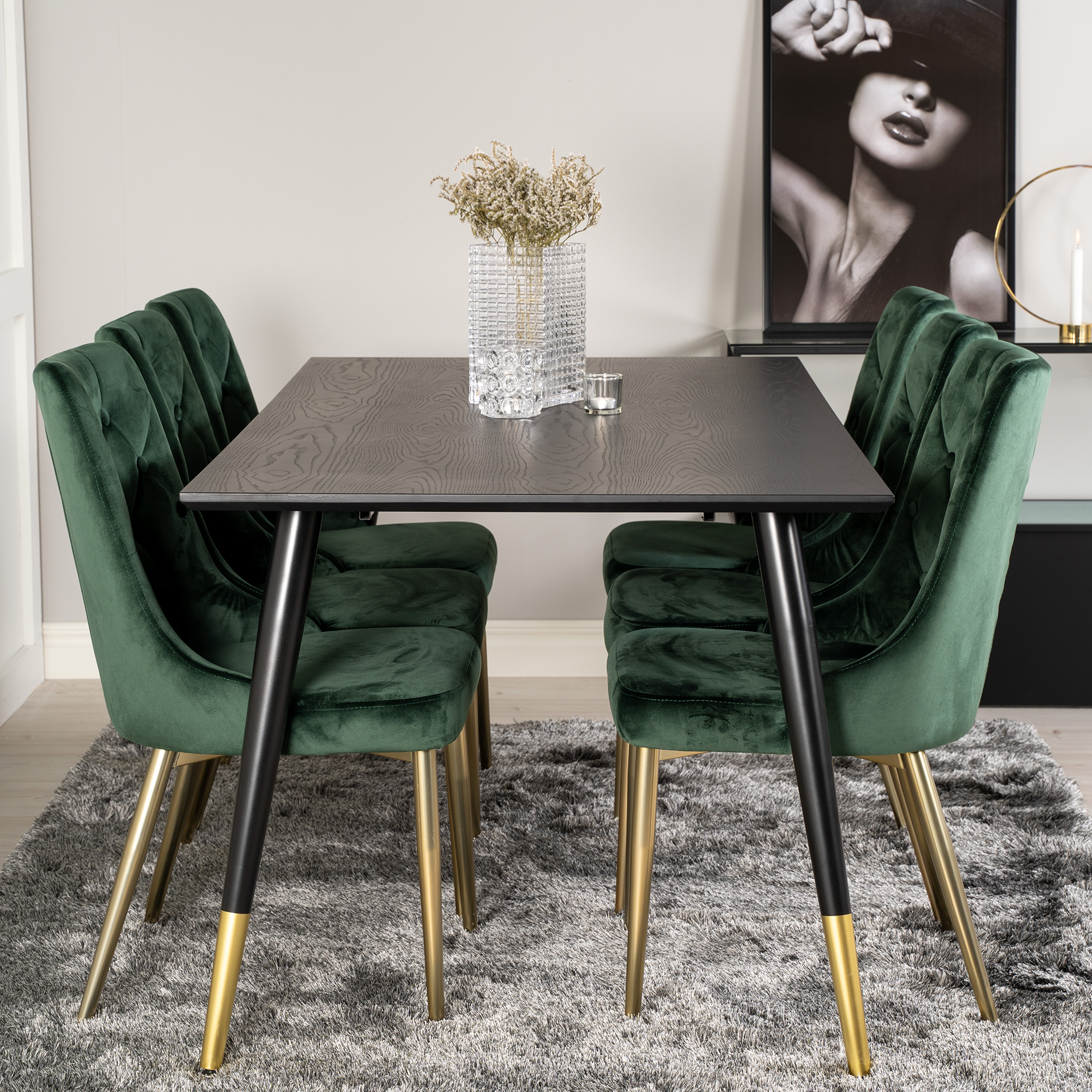 Spisegruppe Venture Home Dipp med 6 Velvet Deluxe Stoler