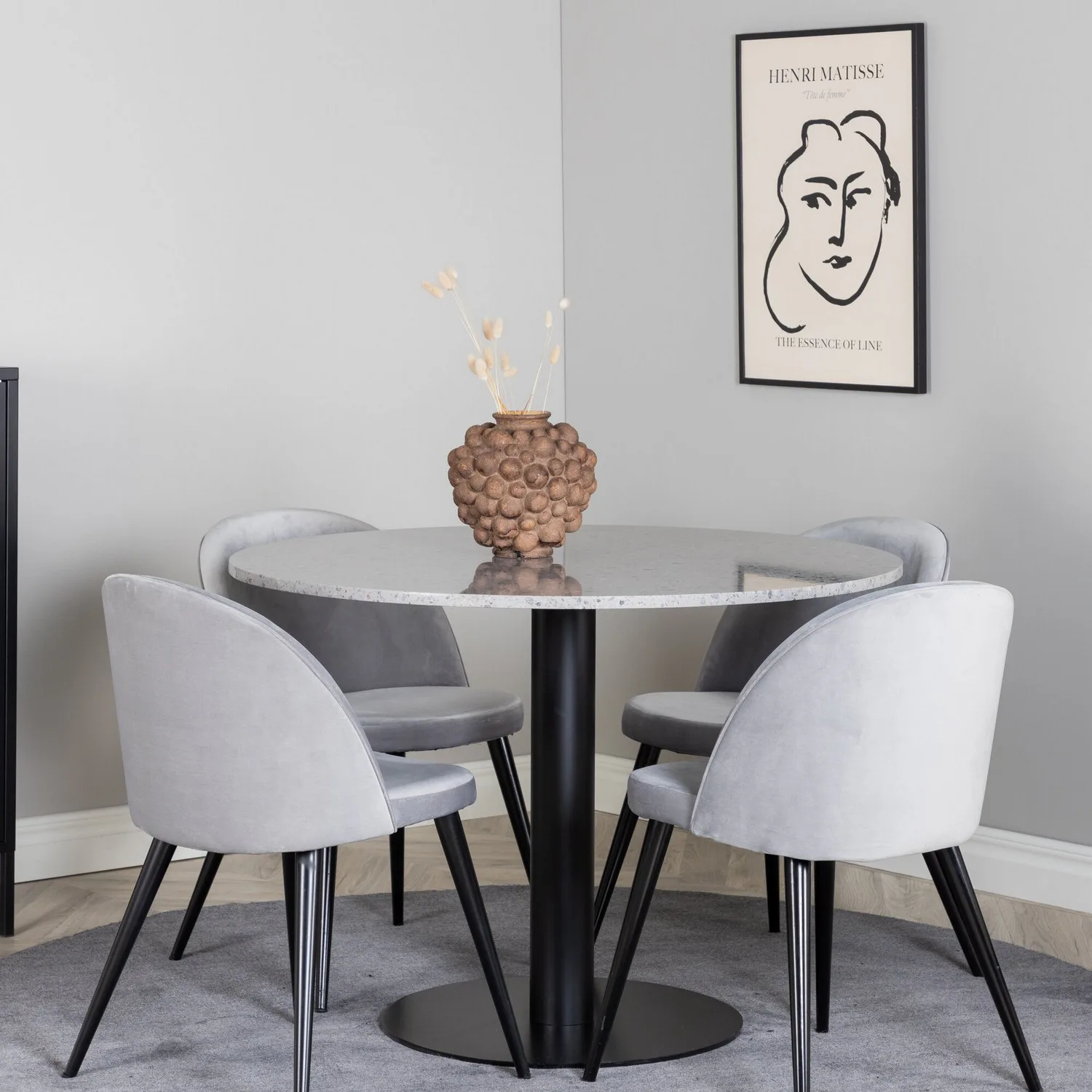Spisegruppe Venture Home Roxanna Grå Bord med 4 Valentina Stoler Fløyel