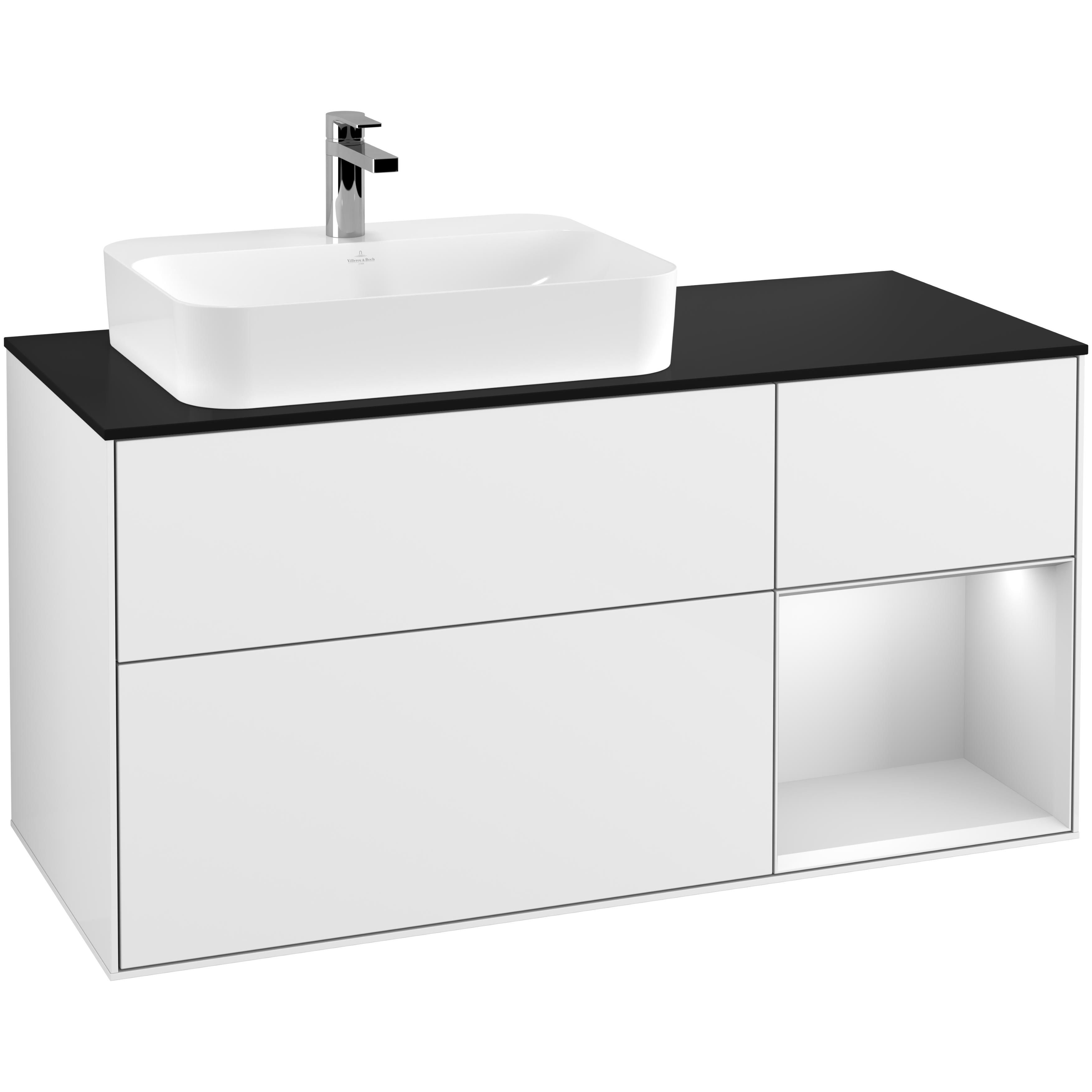 Tvättställsskåp Villeroy & Boch Finion med 3 Lådor Hylla och Bänkskiva för Ocentrerat Ytmonterat Tvättställ