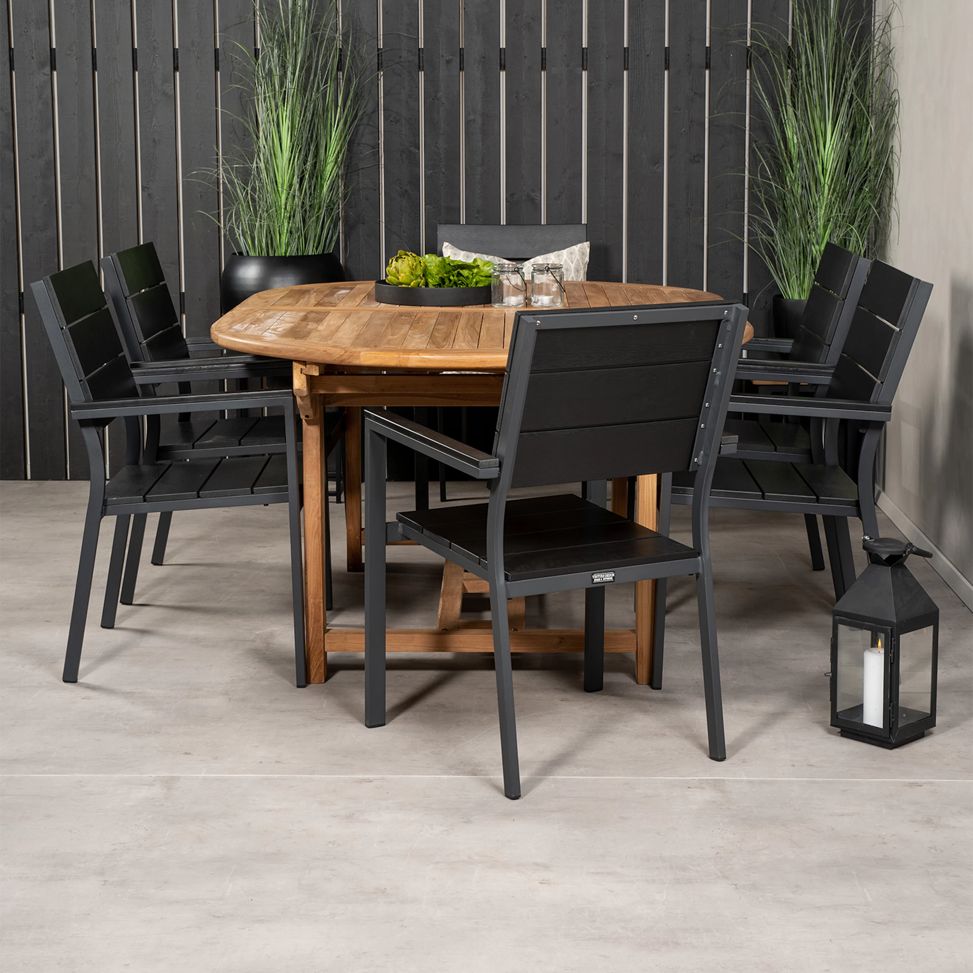 Spisegruppe Venture Home Kenya 180-240x120 Teak med 6 Levels Lenestoler
