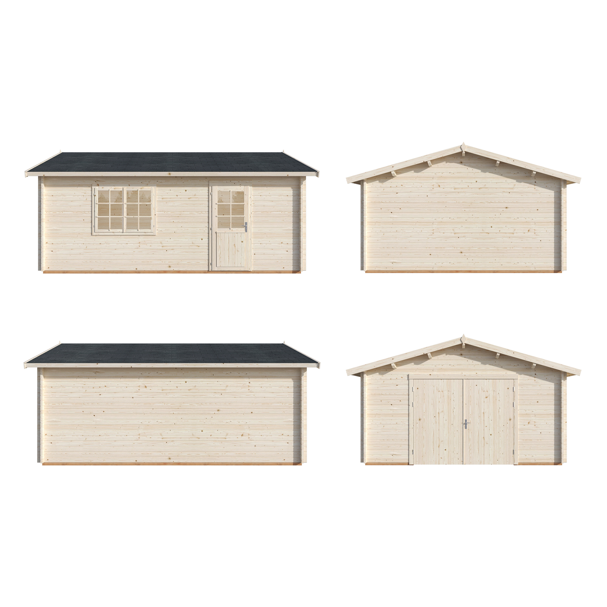 Garage Roger 23,9 m2 med dörr Ubehandlet tre