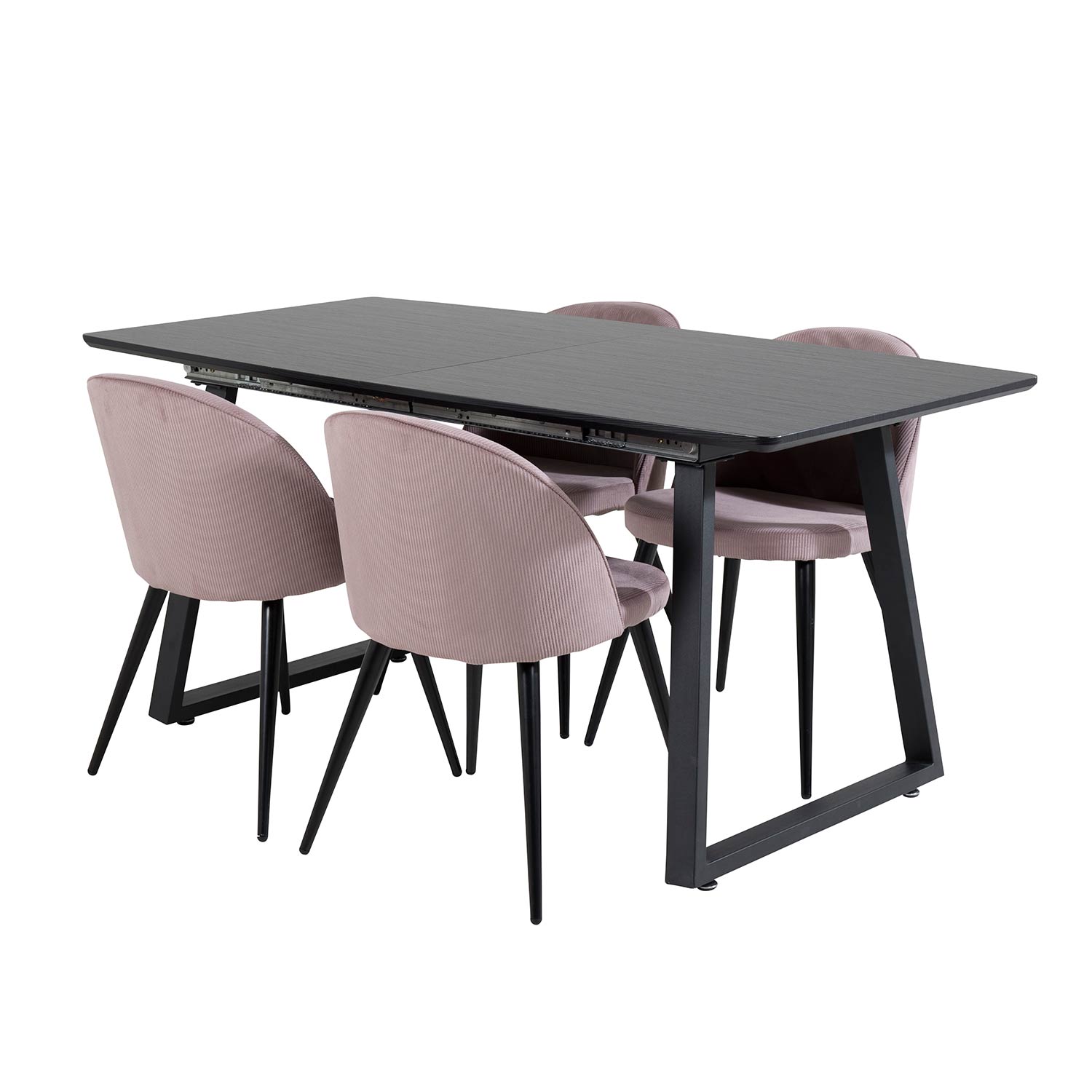 Inca Extentiontable-Black top/Velvet Chair-Pink / Black_4 Sort/Rosa