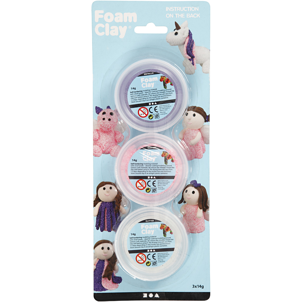 Foam Clay Creativ Company 3x14 g/1 Pk Rosa Lilla Hvit Glitter Metallic