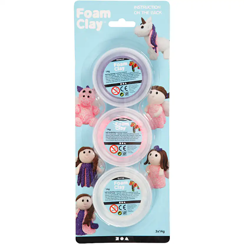 Foam Clay Creativ Company 3x14 g/1 Pk Rosa Lilla Hvit Glitter Metallic