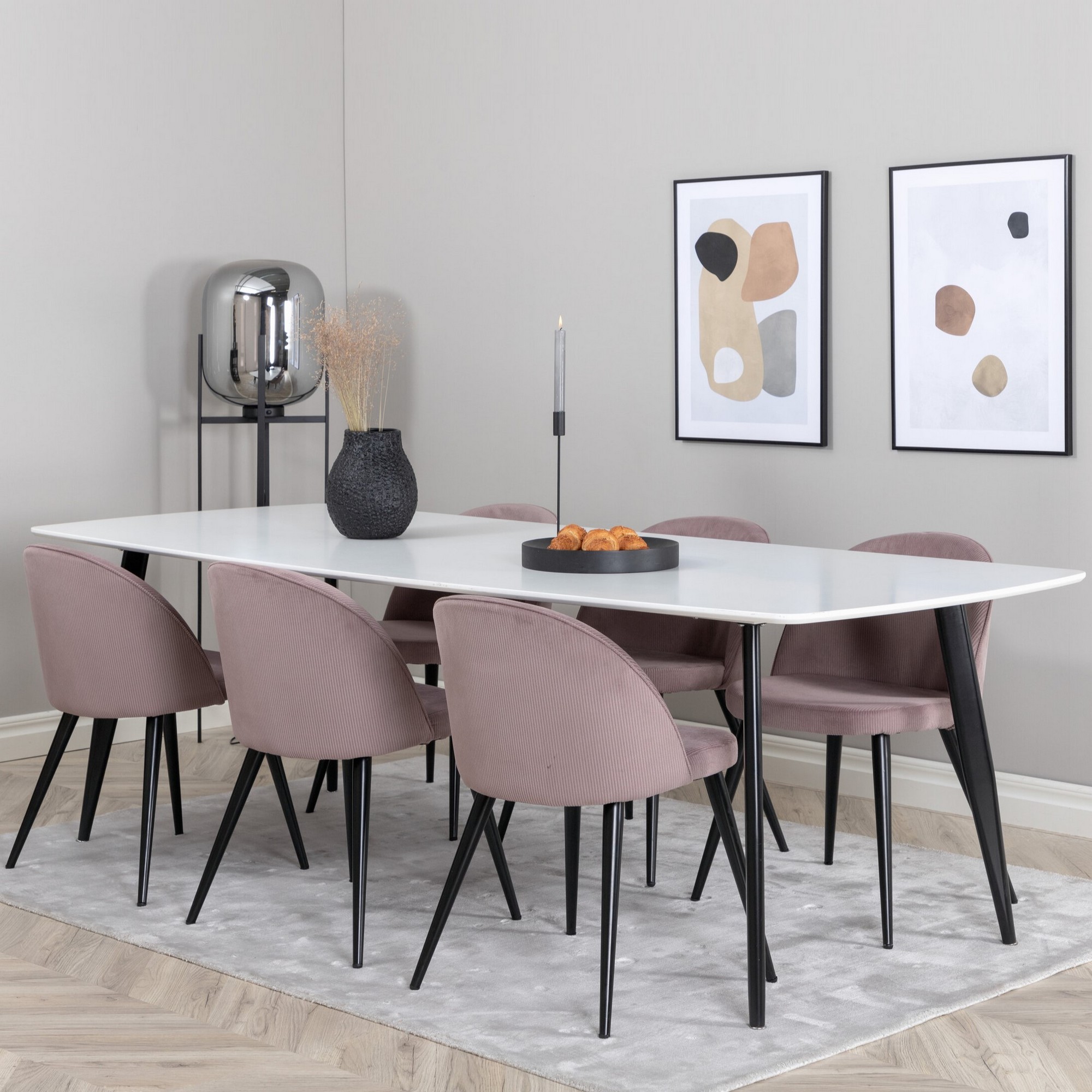 Spisegruppe Venture Home Polar med 6stk Velvet Stoler