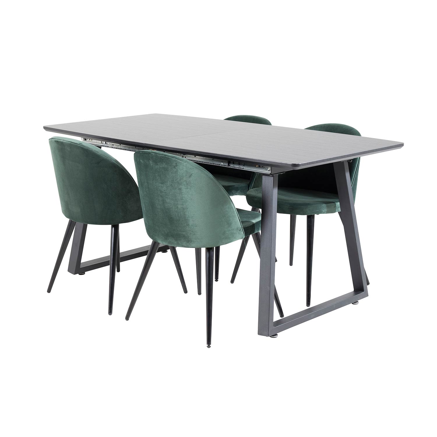 Inca Extentiontable - Black top/Velvet Chair -Green/Black_4 Sort/Grønn