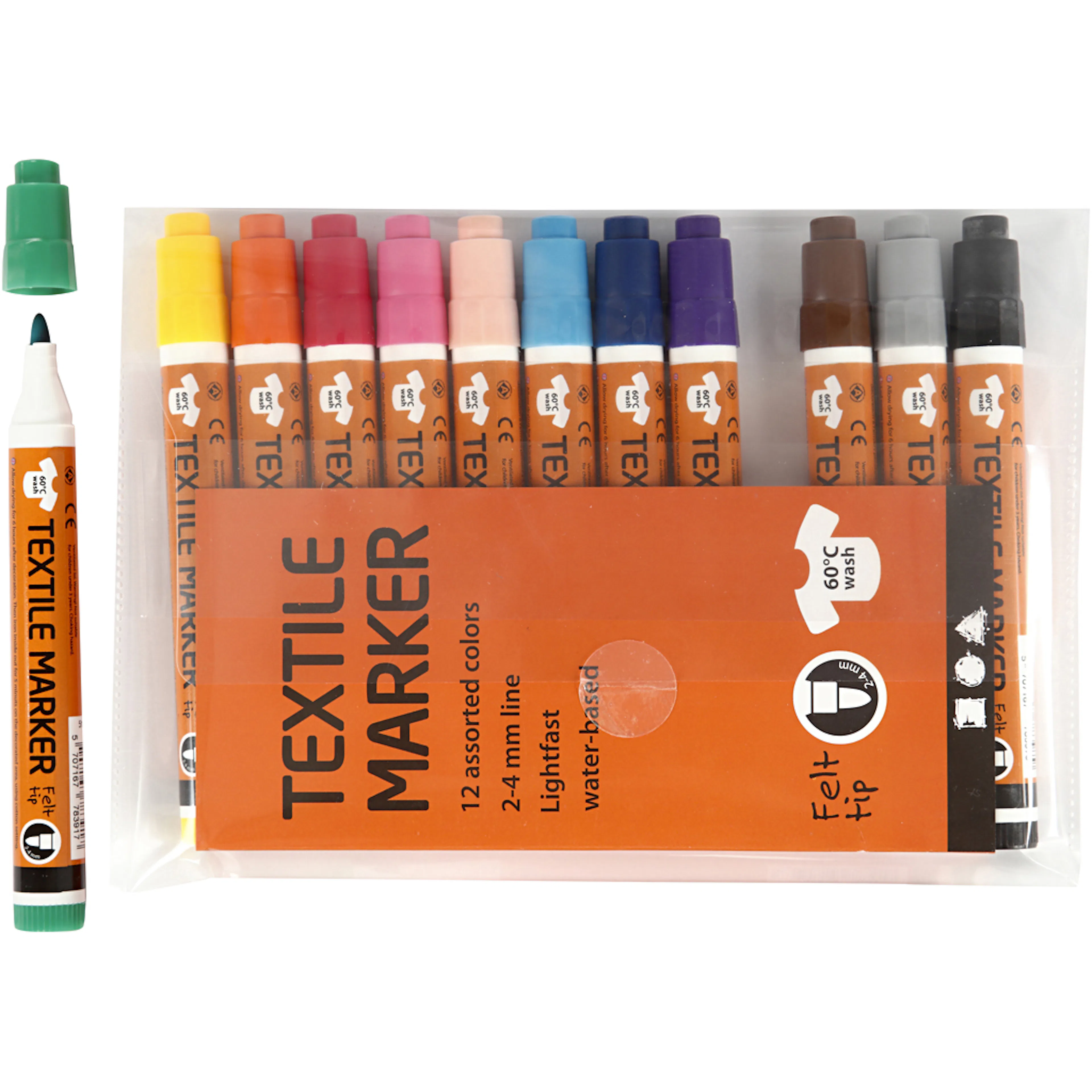 Tekstilpenner Creativ Company Ass Farger Strek 2-4 mm 1 pakke