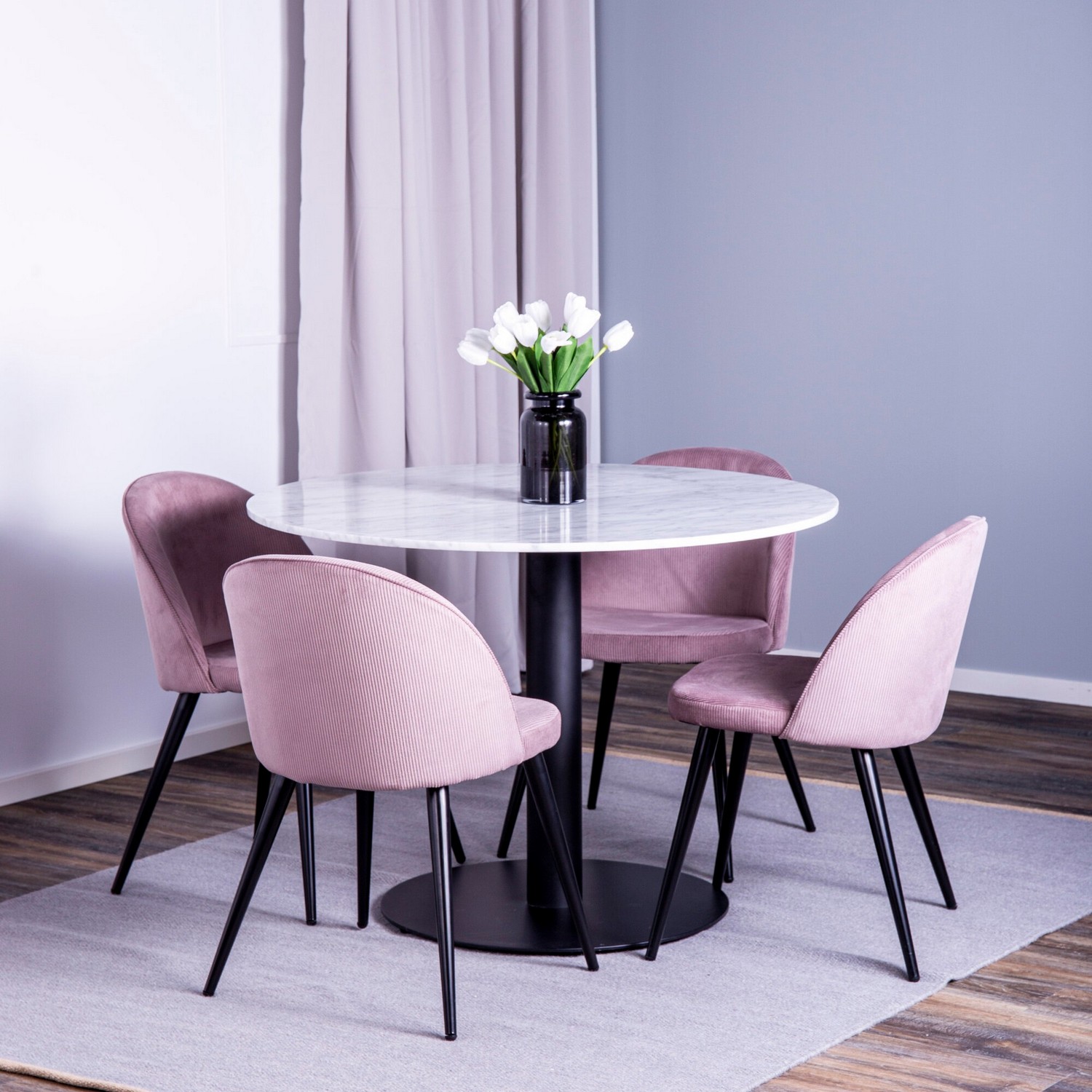 Spisegruppe Venture Home Estelle Rundt med 4 Valentina Stoler