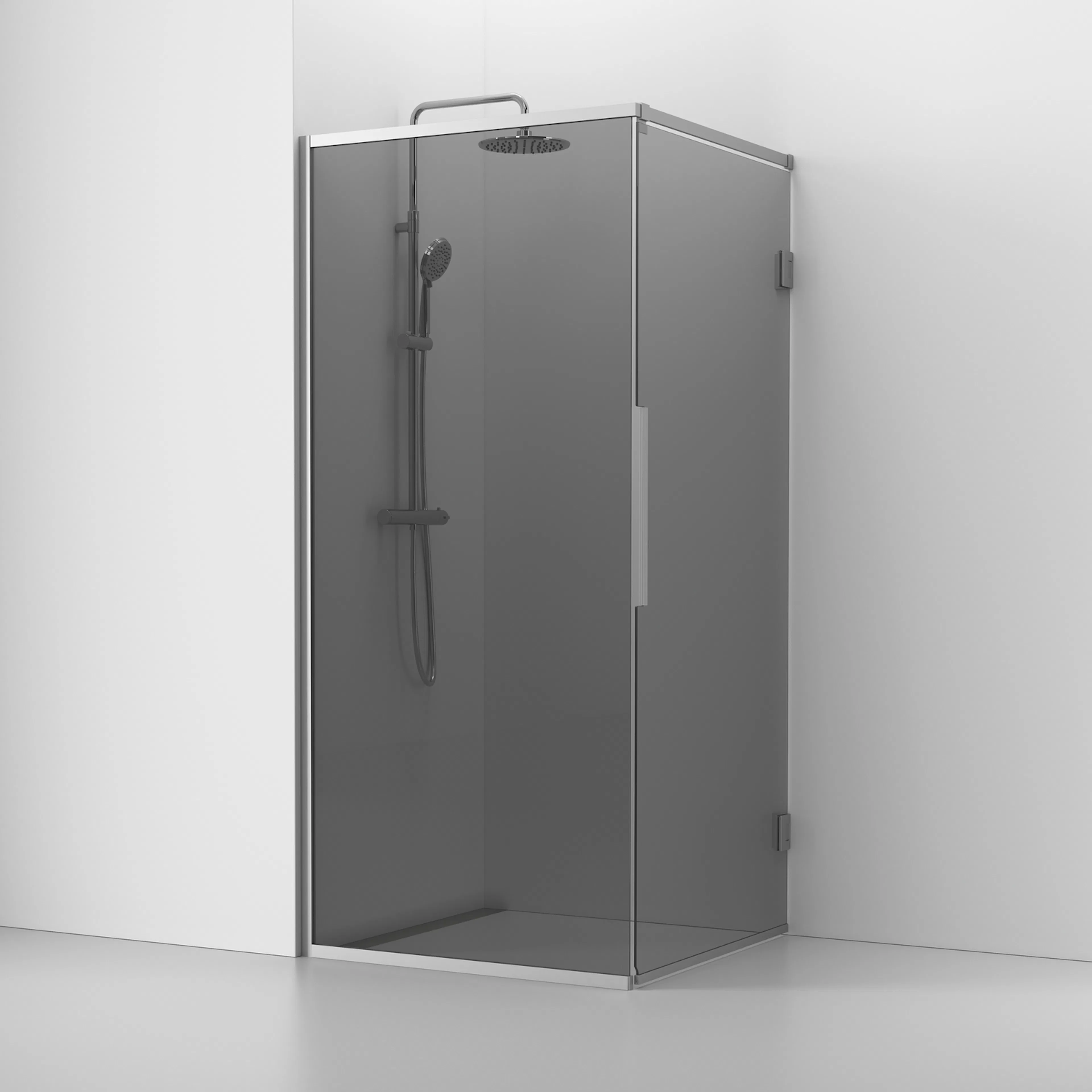 Langfoss Duschhörna Rak/Fast 90x92x200 Alu matt/Rök BxDxH: 900 x 920 x 2000 mm, Profil: Matt Aluminium, Rökfärgat glas