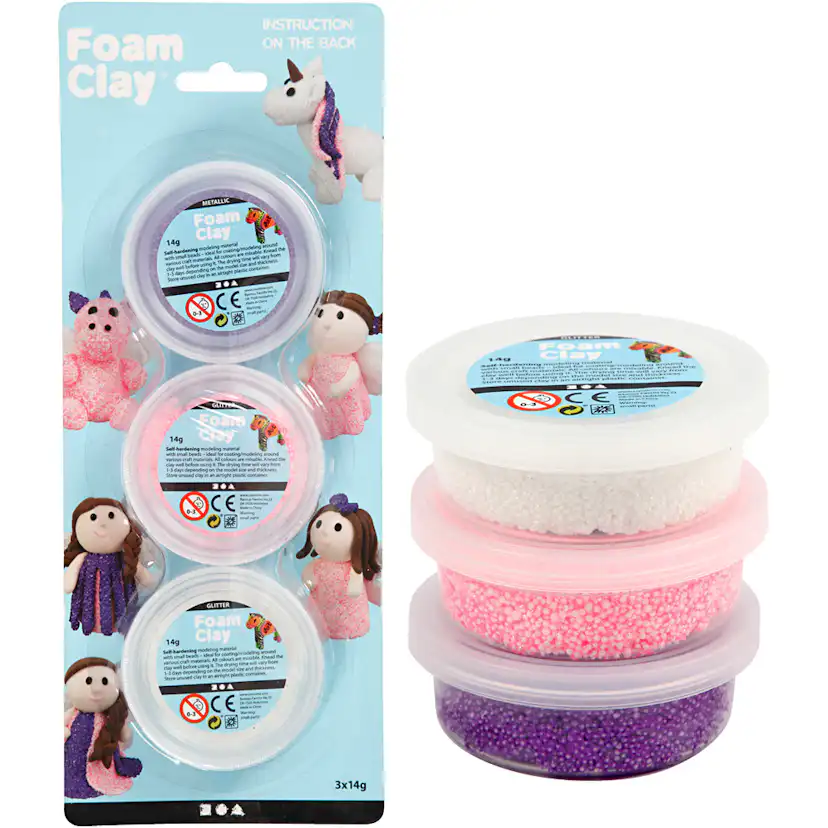 Foam Clay Creativ Company 3x14 g/1 Pk Rosa Lilla Hvit Glitter Metallic