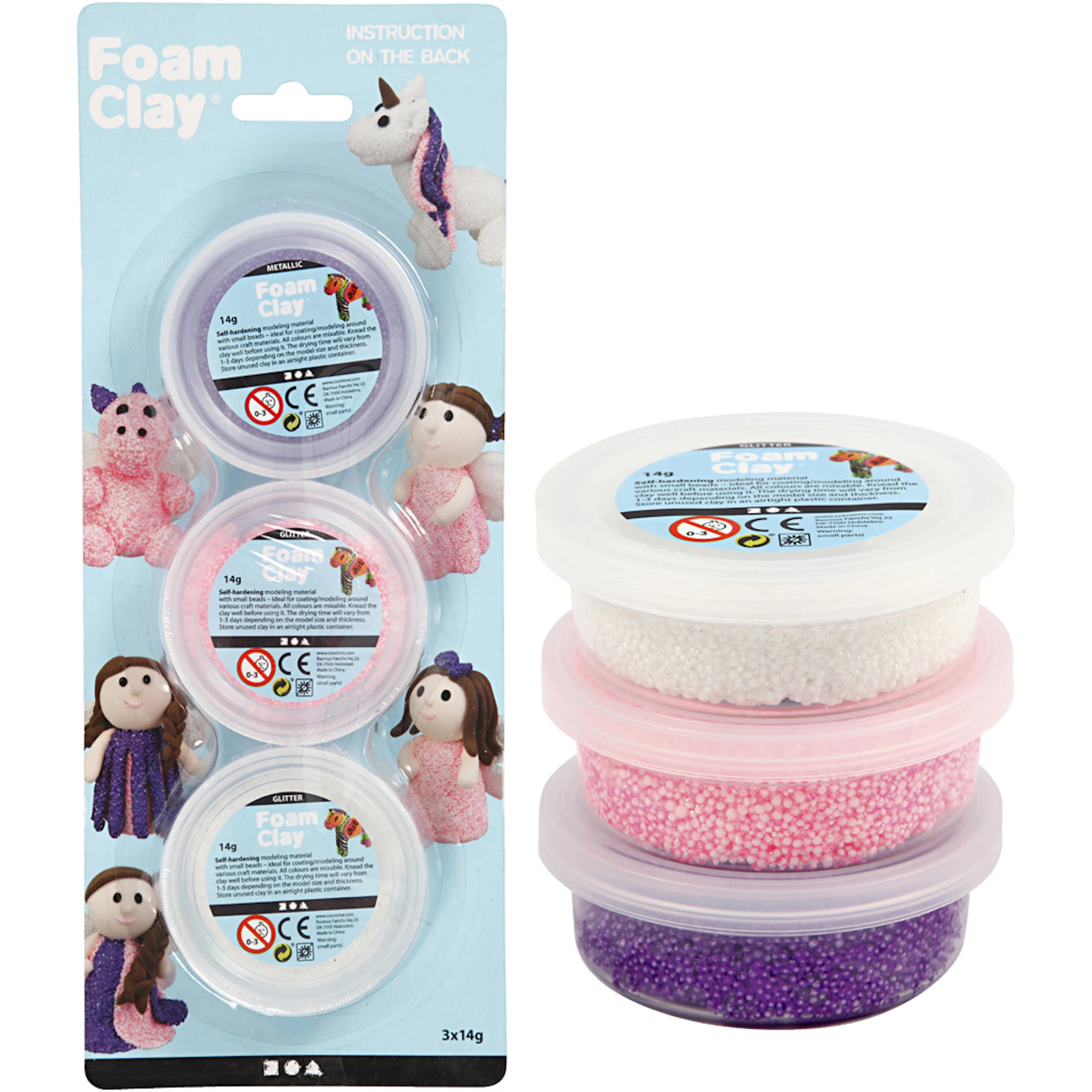 Foam Clay Creativ Company 3x14 g/1 Pk Rosa Lilla Hvit Glitter Metallic
