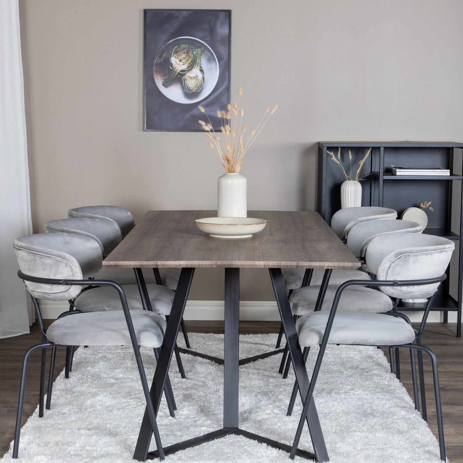 Spisegruppe Venture Home Madde med 6 Aris Stoler Fløyel