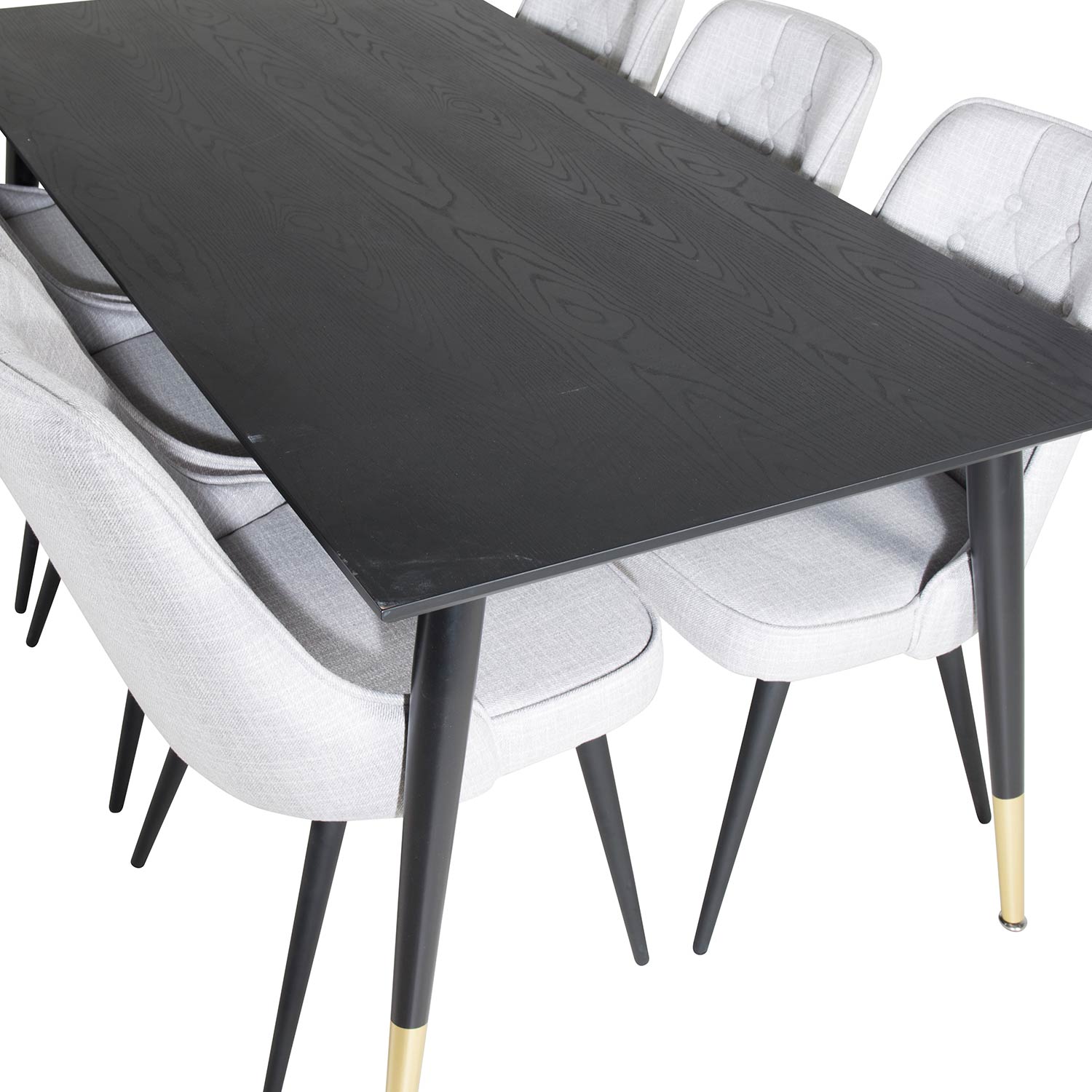 DippTable-Black/Black Brass+Velvet Chair-Light Grey_6 Sort/Messing/Lysegrå