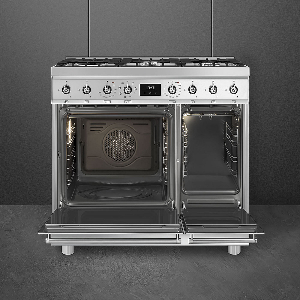 Gasskomfyr Smeg C92GMX2 Sinfonia Rustfri med Dobbelovn og Grillfunksjon