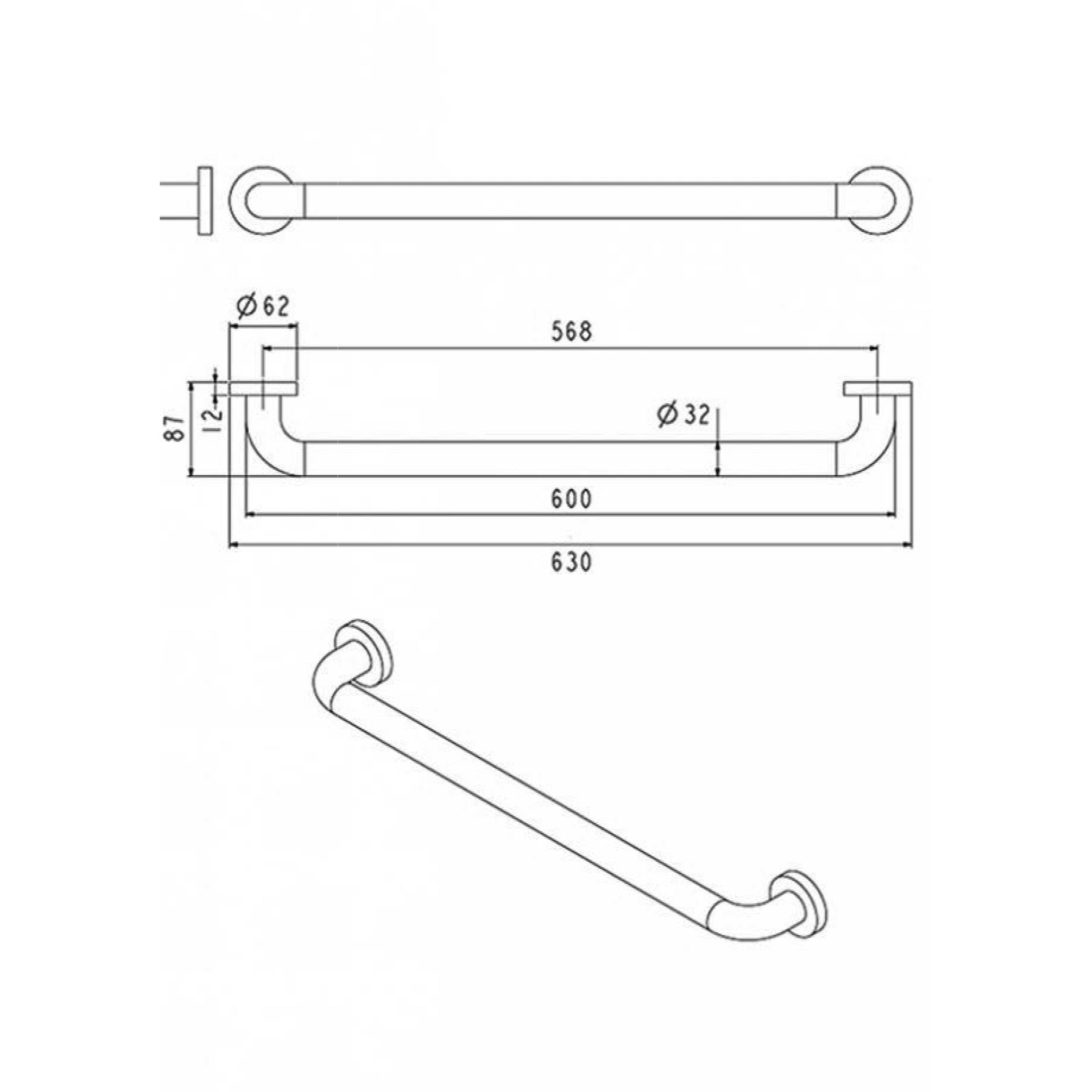 Støttehåndtak Strand Stainless Grabba Rett