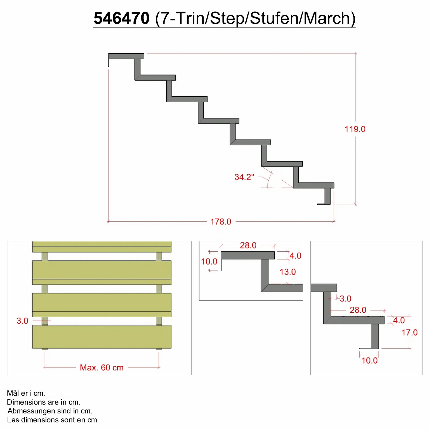 Trappevange PLUS Stål Trinndybde 28 cm