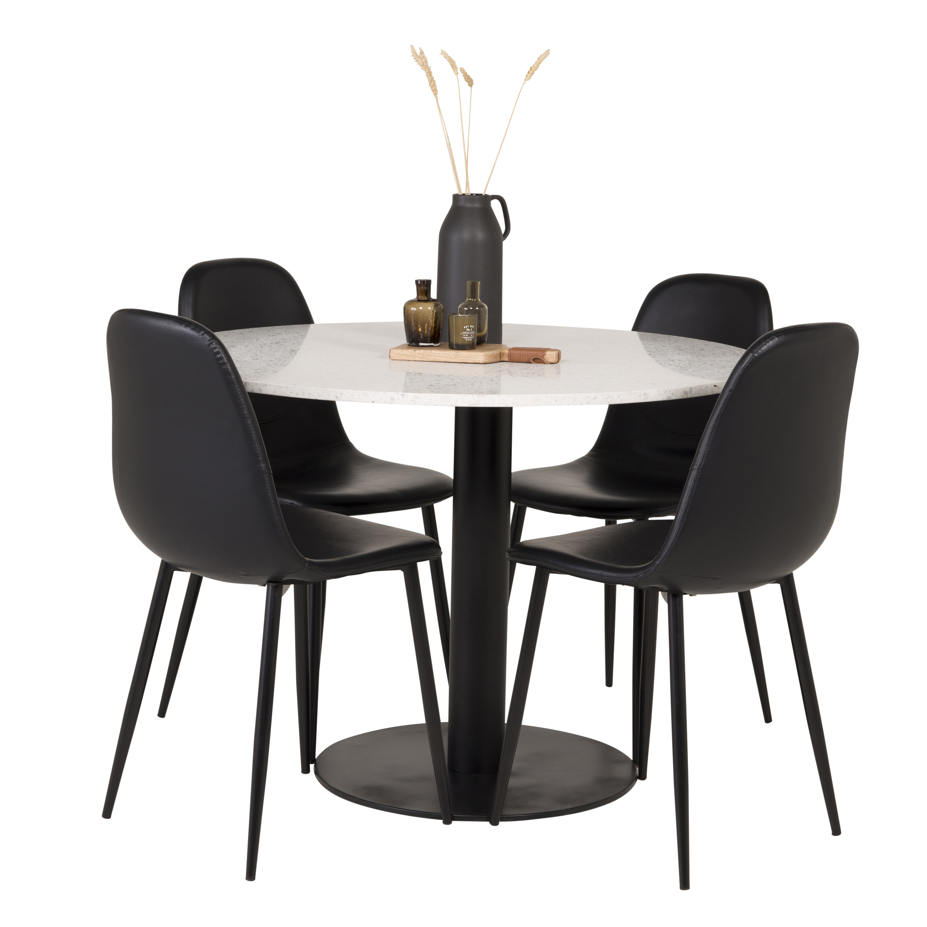 Spisegruppe Venture Home Roxanna HHvitBord med 4 Pobbie Stoler Lær