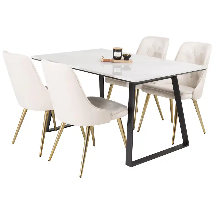 Spisegruppe Venture Home Estelle 140 med 4 Vera Stoler Fløyel/Messing