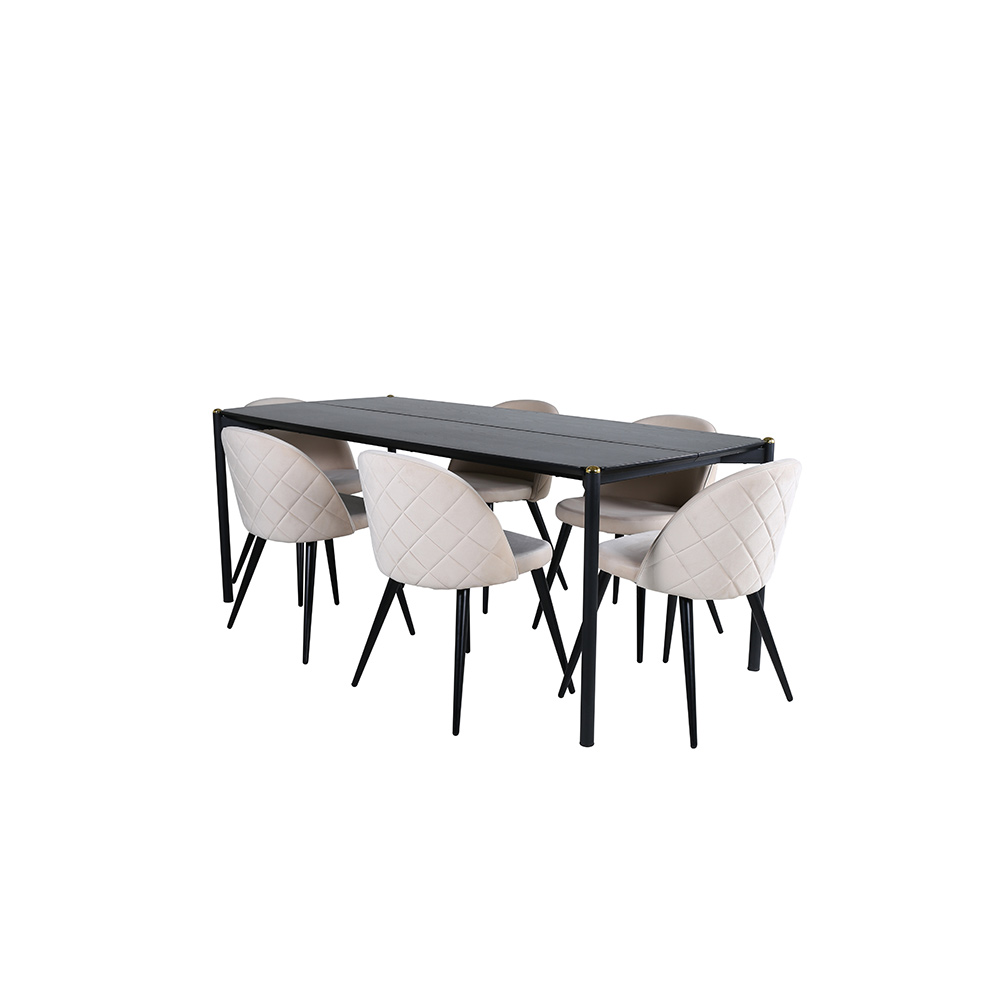 Pelle Dining Table  - Black / black Black+Velvet Stitches Ch Sort/Natur, Material Sammet