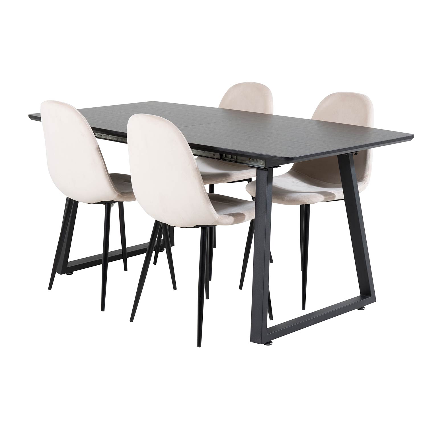 Inca Extentiontable-Black top /Polar Chair -4 Sort/Beige