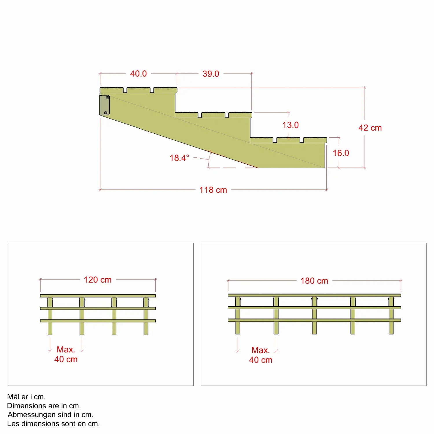 Terrassetrapp PLUS Trinndybde 39 cm B180