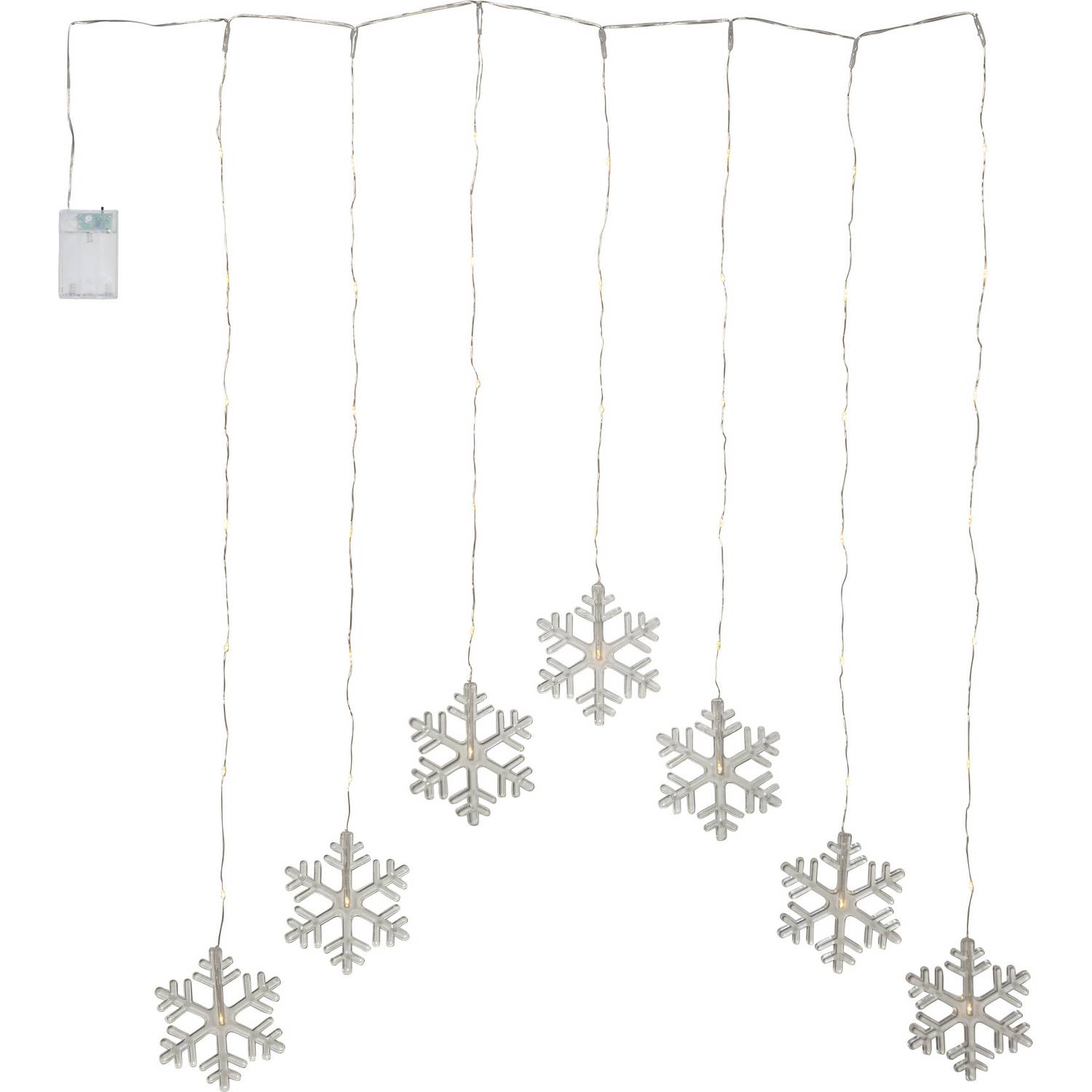 Lysgardin Star Trading Dew Drop Snowflake Hengende Gardinlenke med Snøkrystaller LED