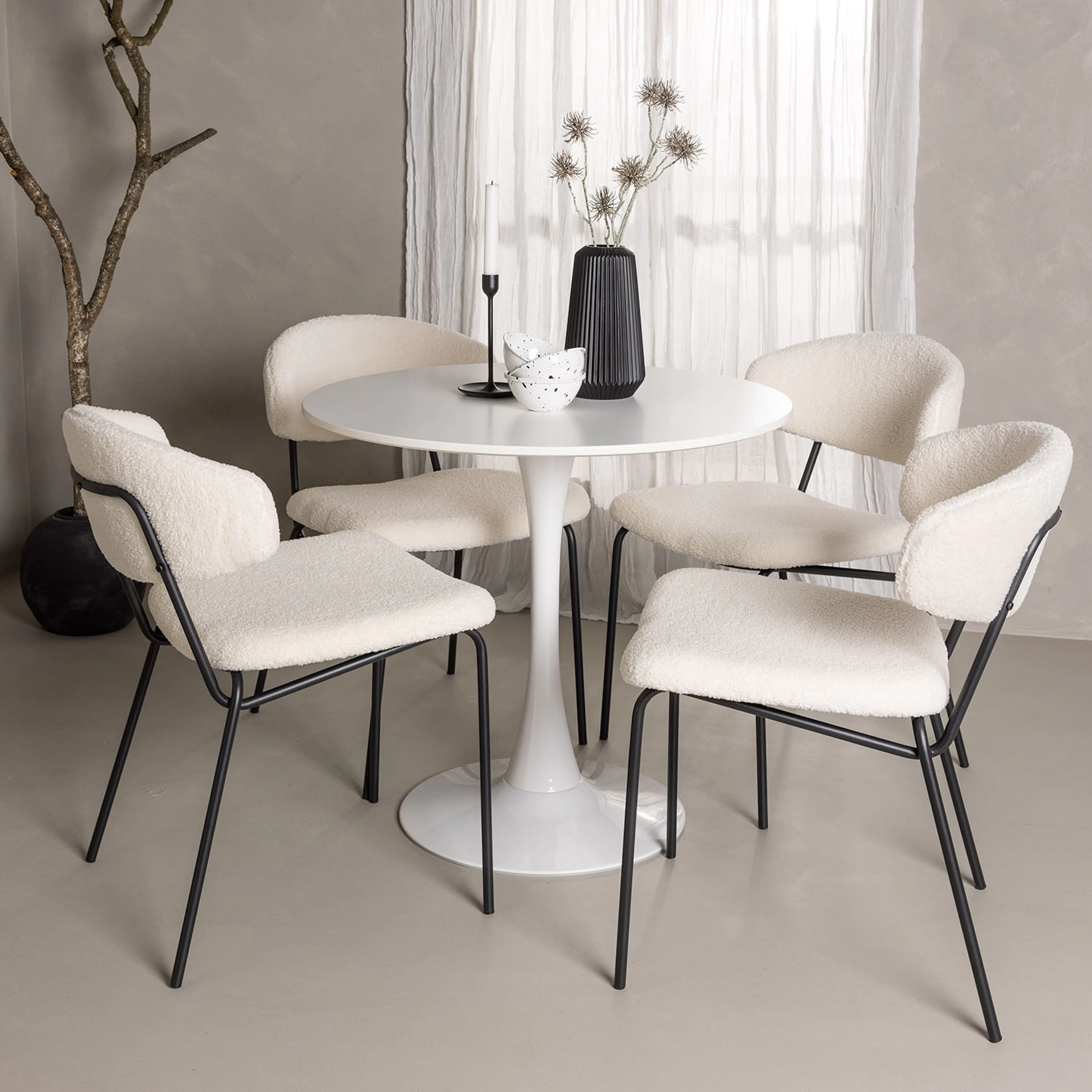 Spisegruppe Venture Home Hamden Ø80 cm med 4 Chico Stoler