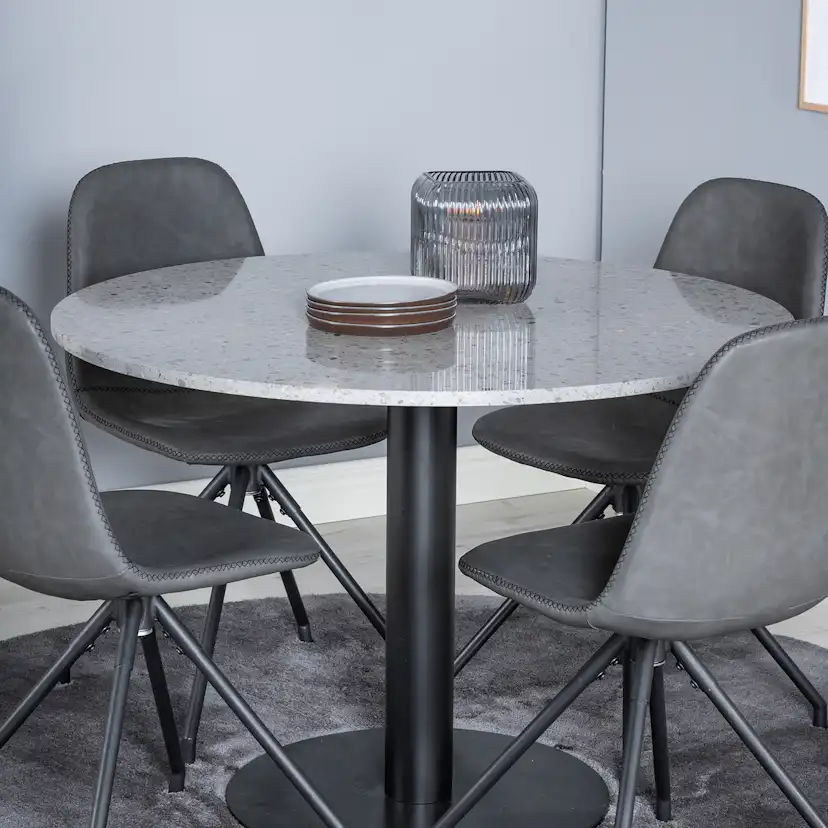 Spisegruppe Venture Home Roxanna med 4 Pobbie Stoler med Svingfunksjon Kunstlær Rundt