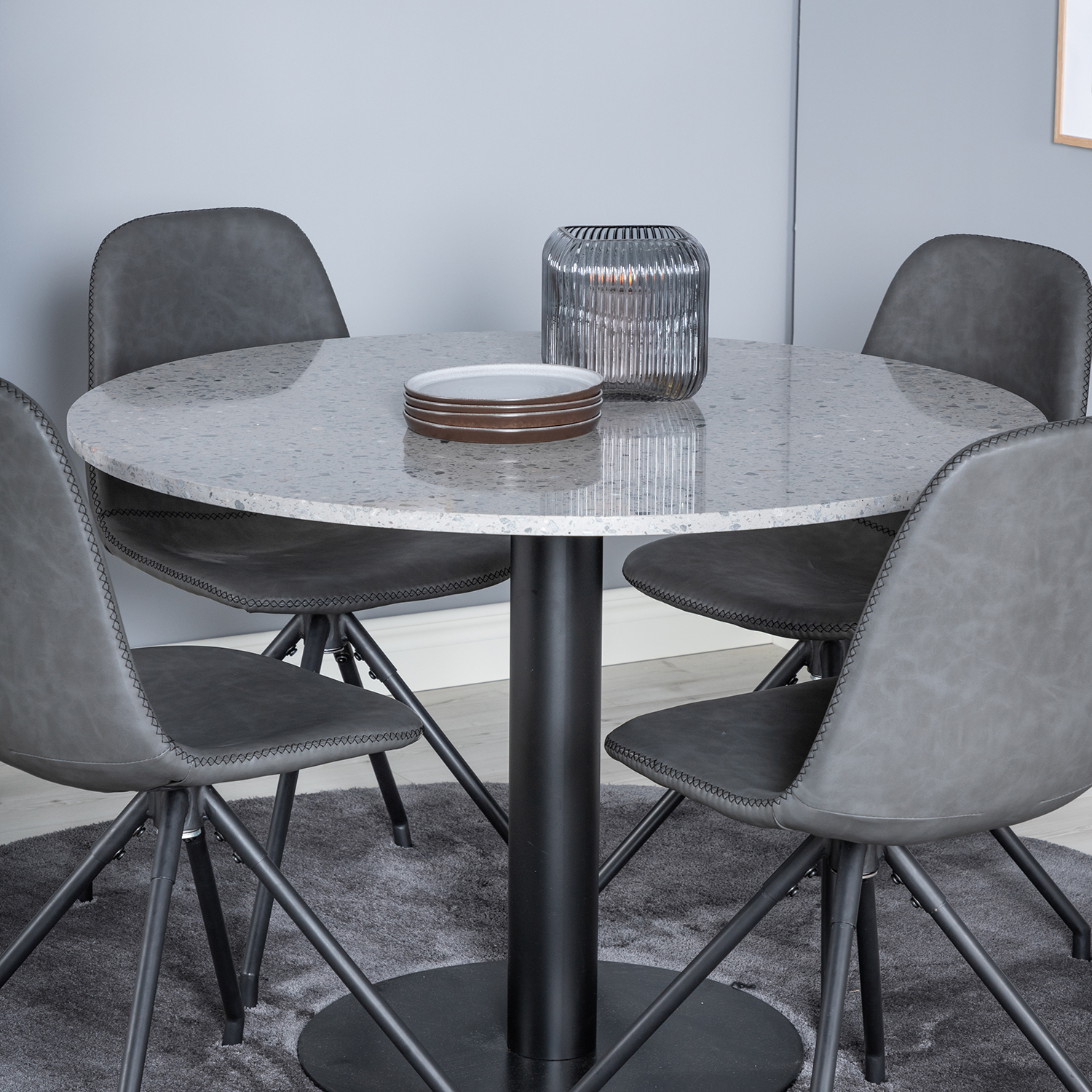 Spisegruppe Venture Home Roxanna med 4 Pobbie Stoler med Svingfunksjon Kunstlær Rundt