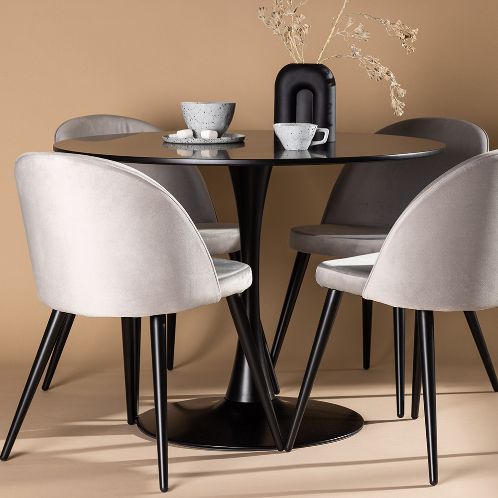 Spisegruppe Venture Home Glade Ø 100 cm med 4 Velvet Stoler
