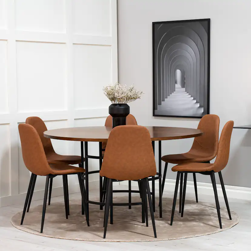 Spisegruppe furniture/fashion Copenhagen med 6 Pobbie Kunstlær Stoler